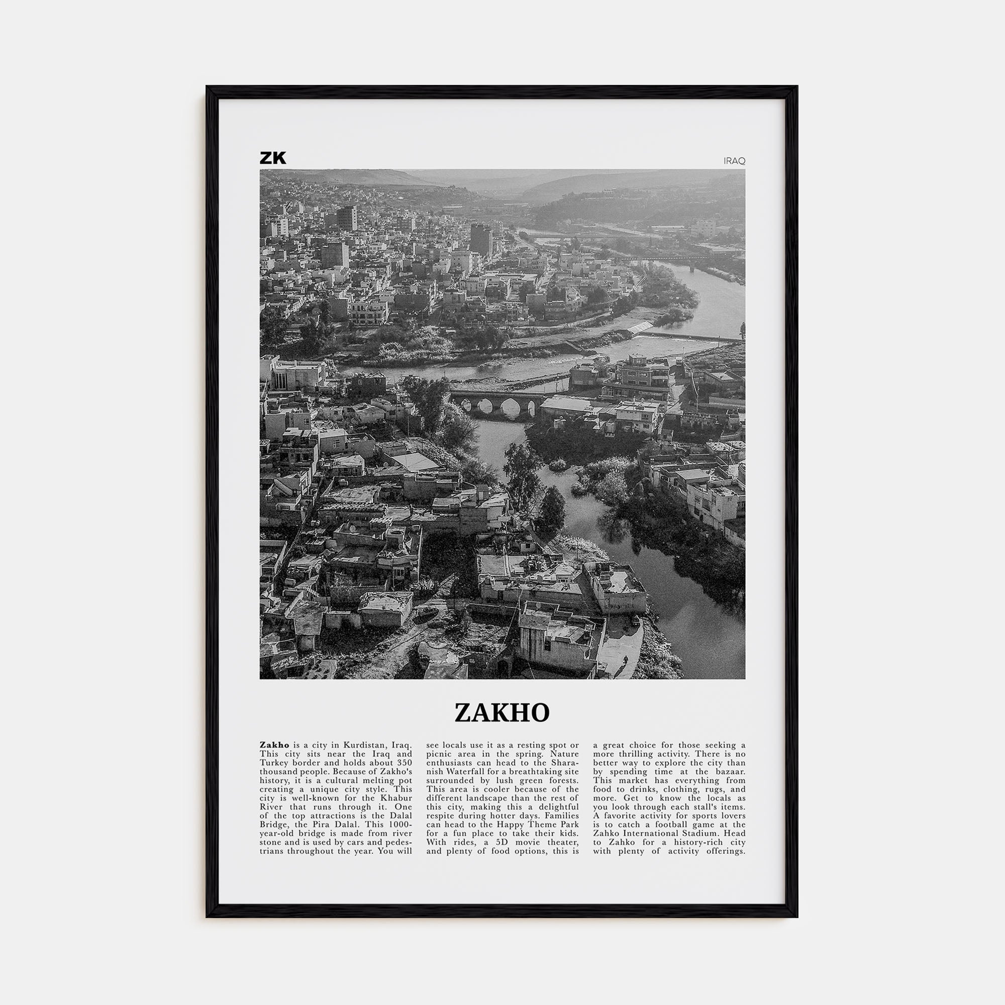 Zakho Travel B&W Poster
