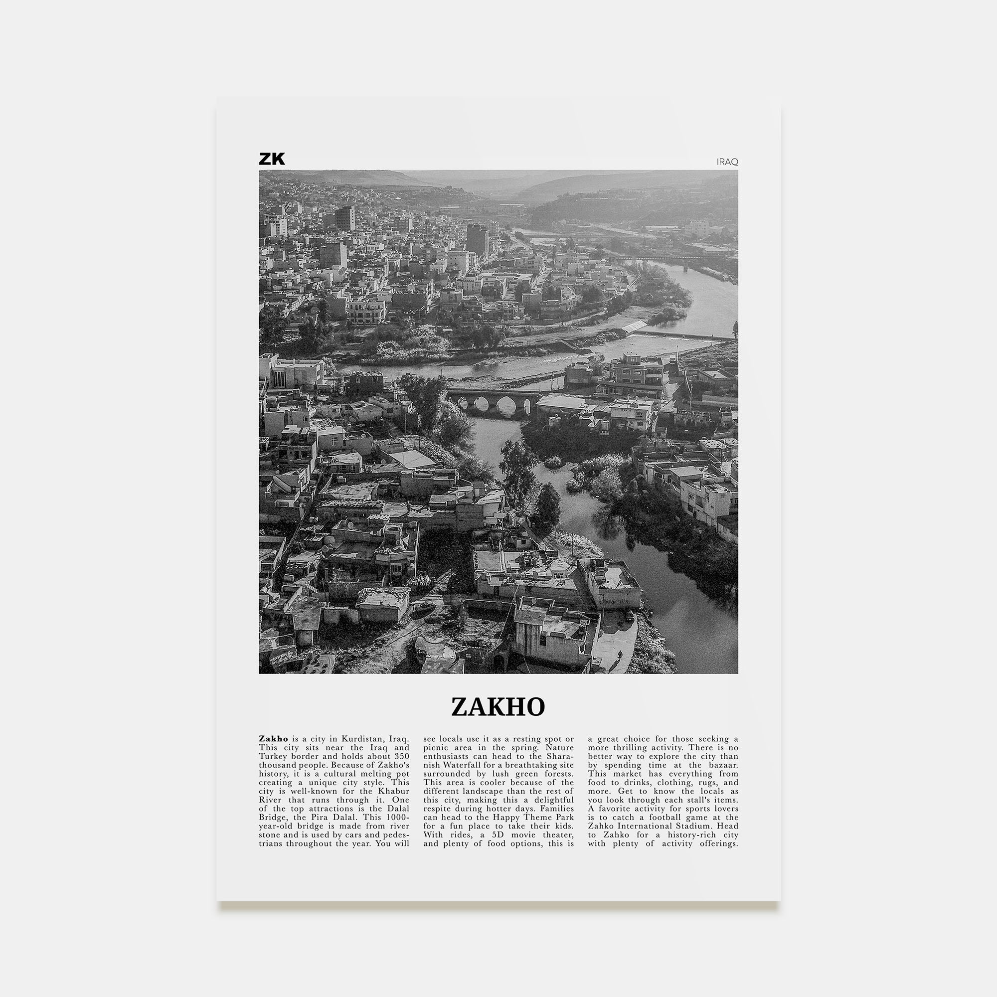 Zakho Travel B&W Poster