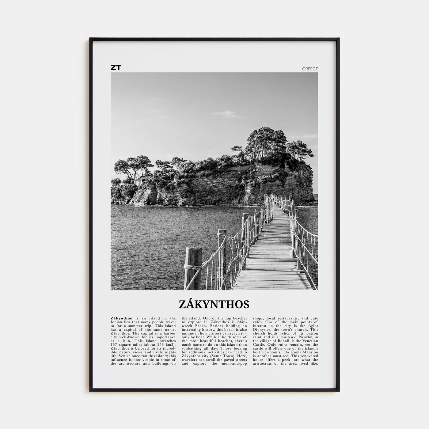 Zákynthos Travel B&W Poster