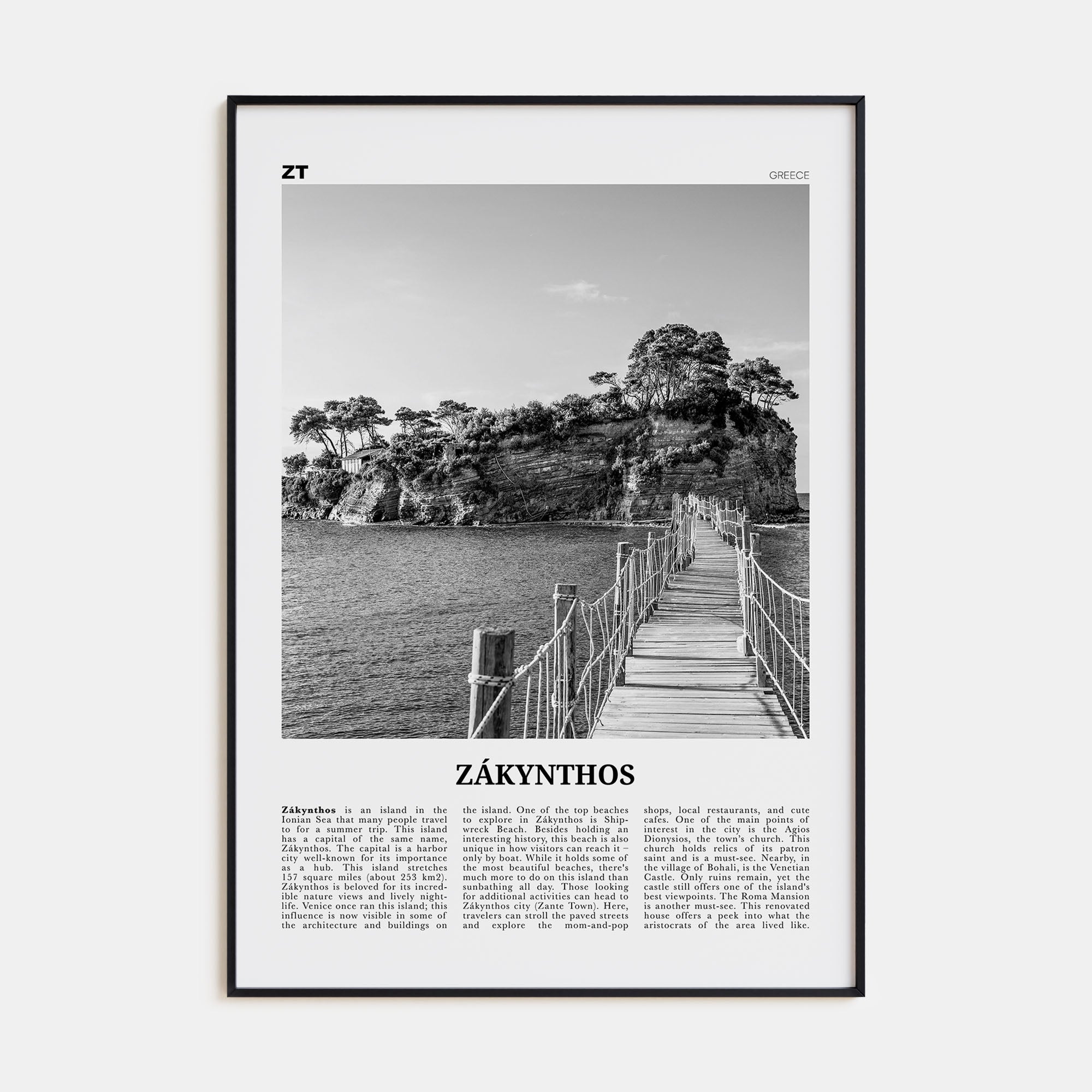 Zákynthos Travel B&W Poster