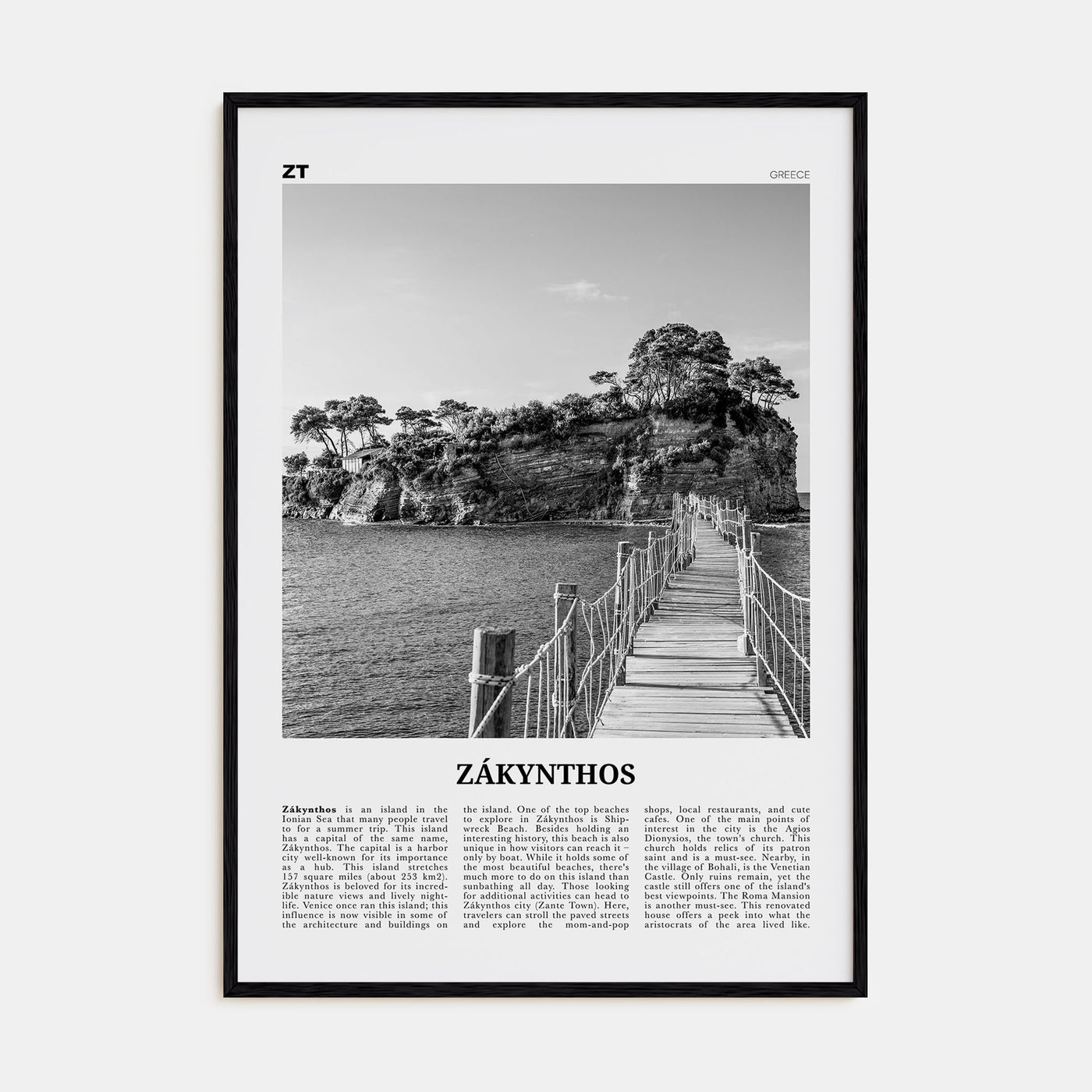 Zákynthos Travel B&W Poster