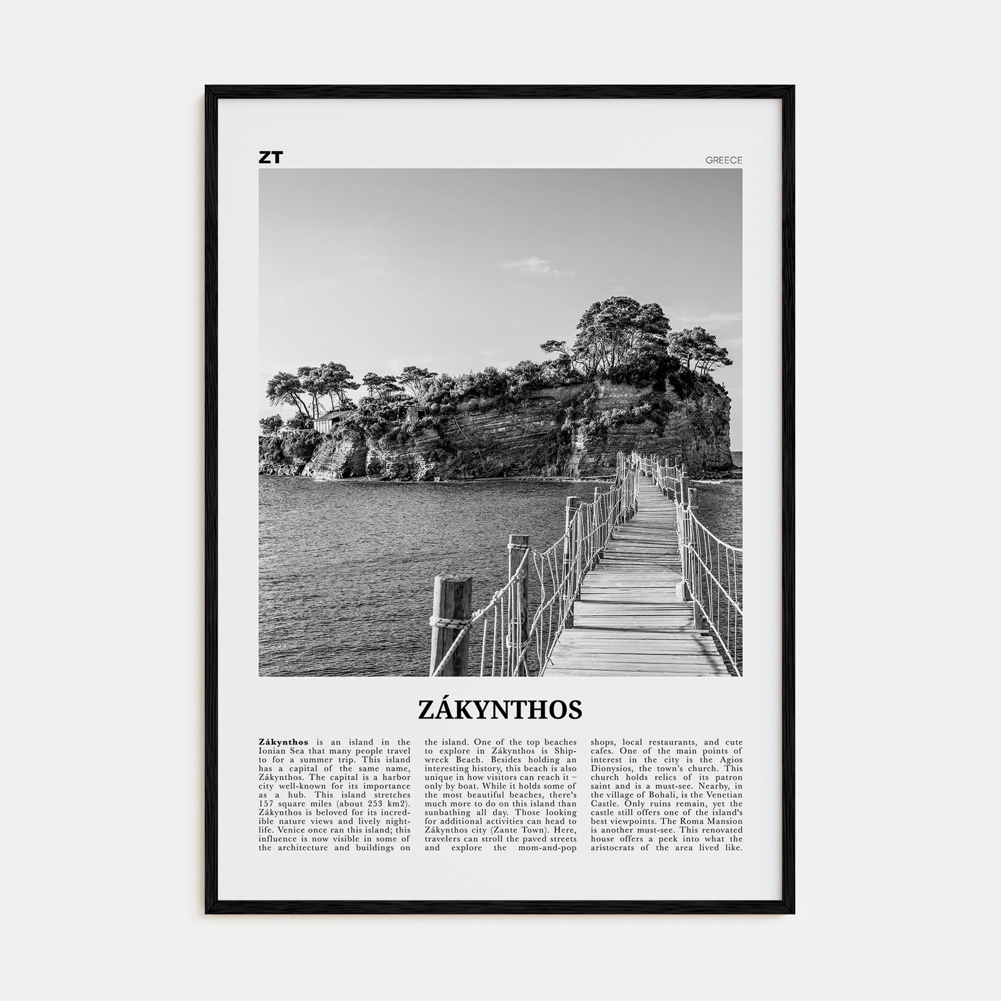 Zákynthos Travel B&W Poster