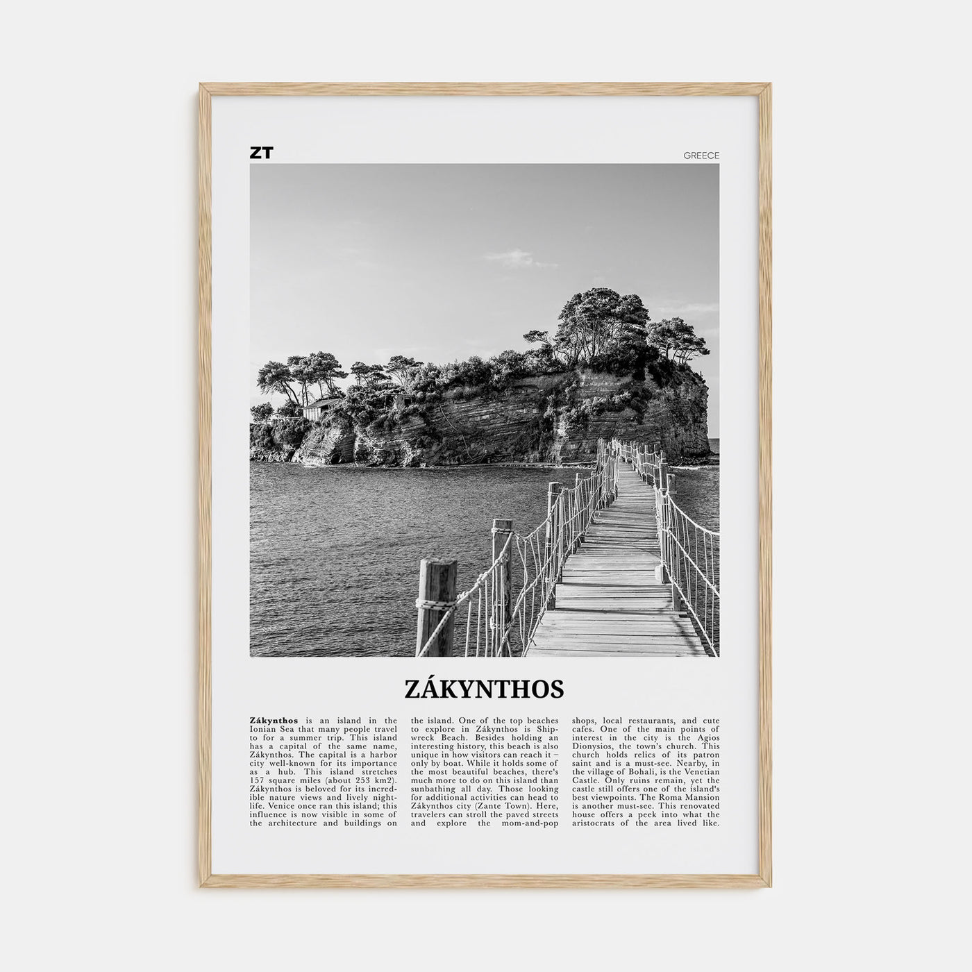 Zákynthos Travel B&W Poster