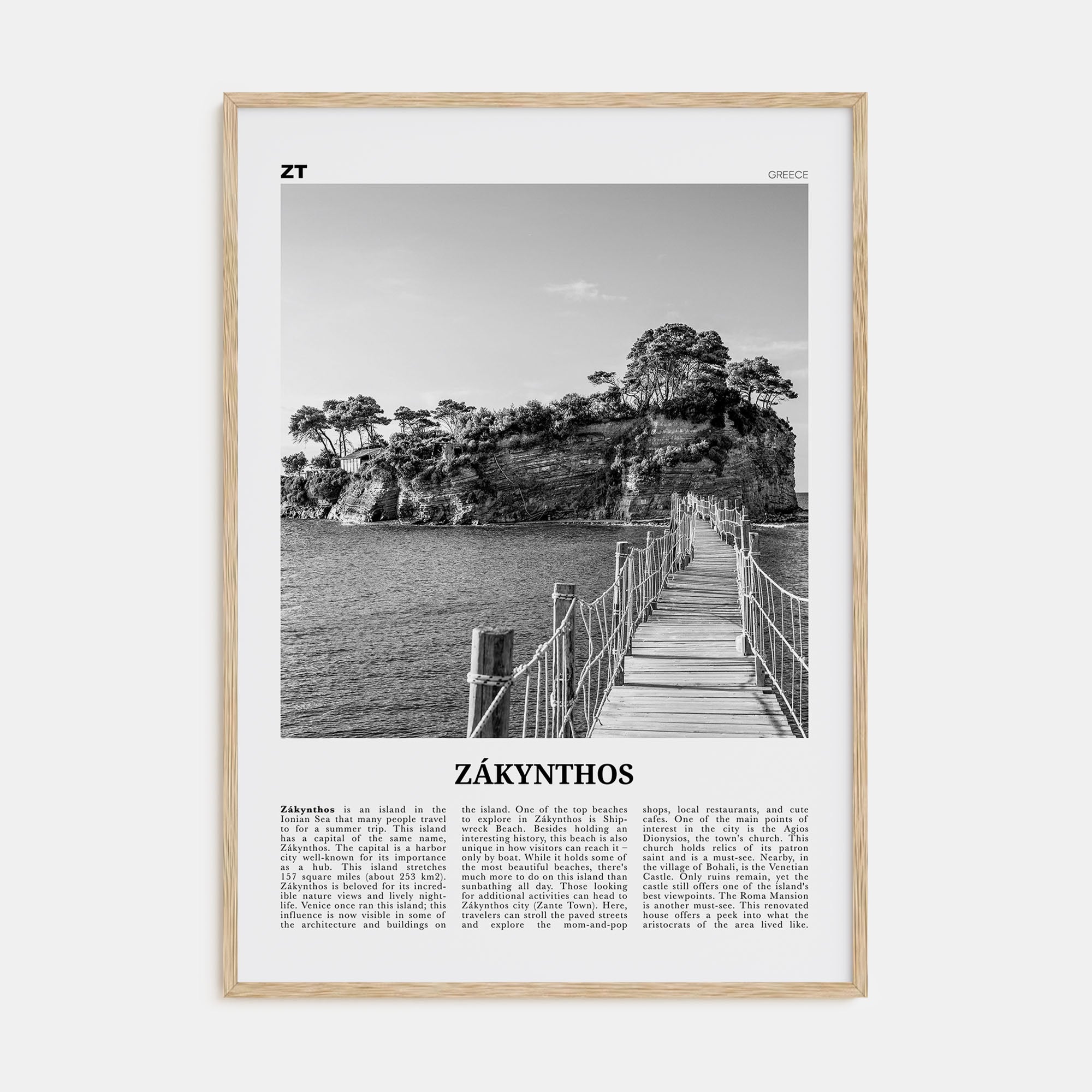 Zákynthos Travel B&W Poster