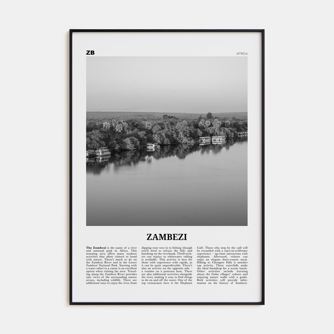 Zambezi Travel B&W Poster