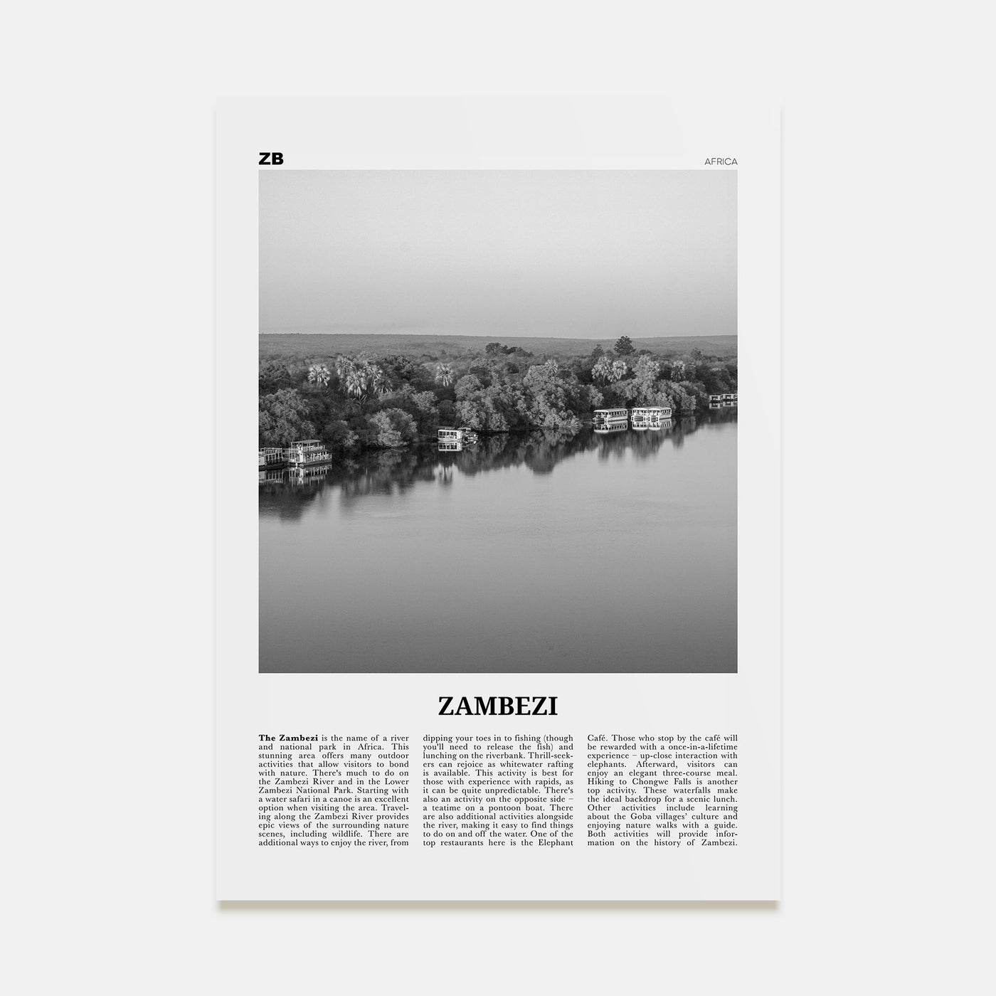 Zambezi Travel B&W Poster