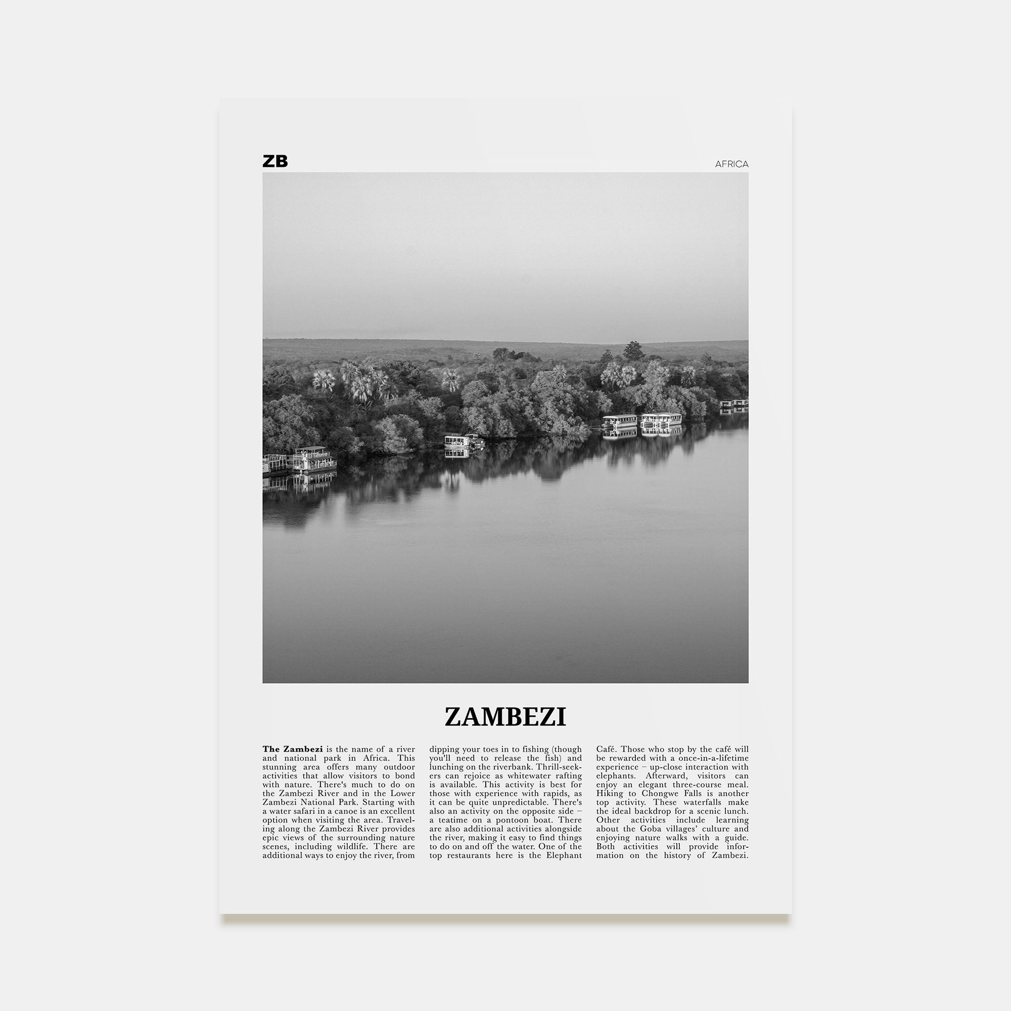 Zambezi Travel B&W Poster
