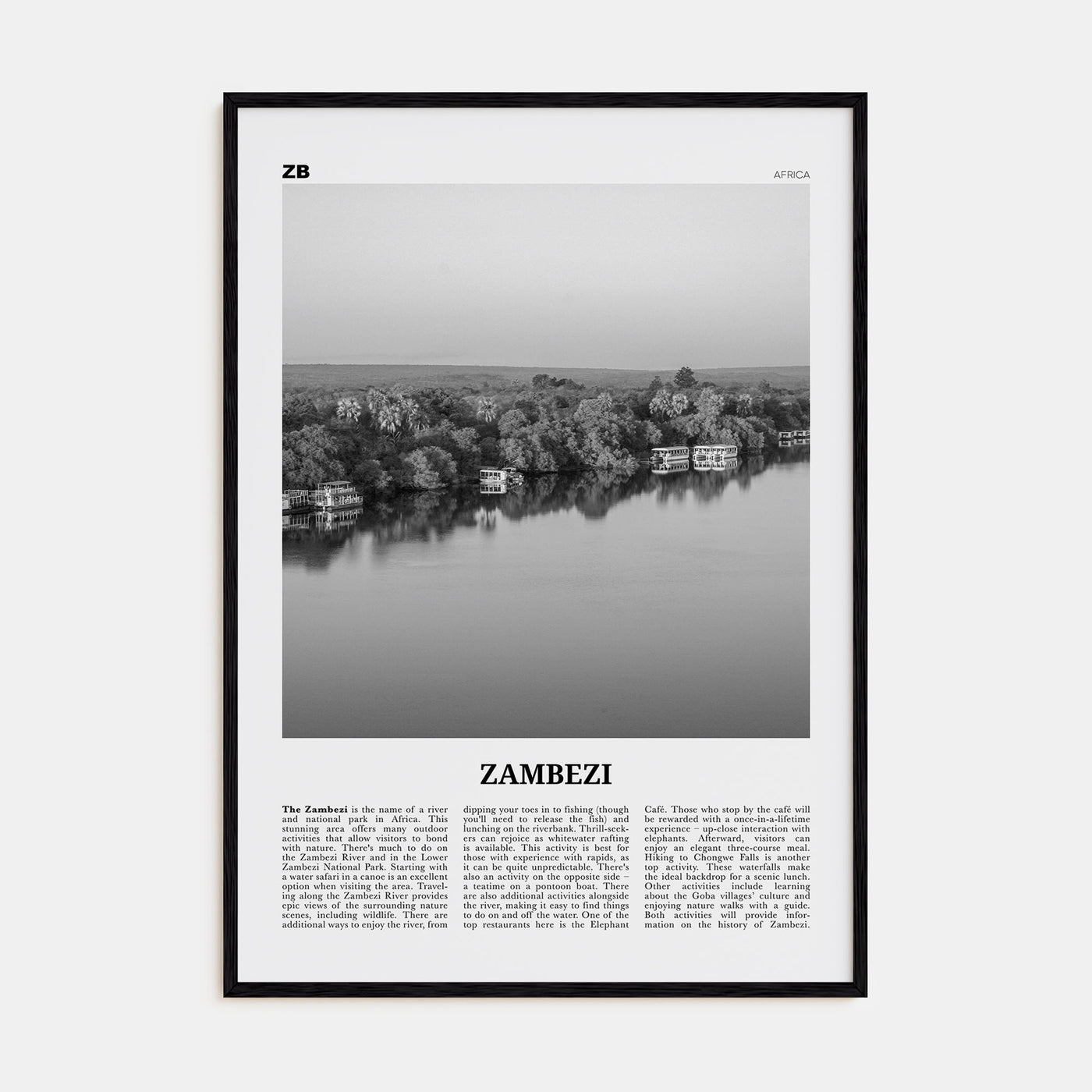 Zambezi Travel B&W Poster