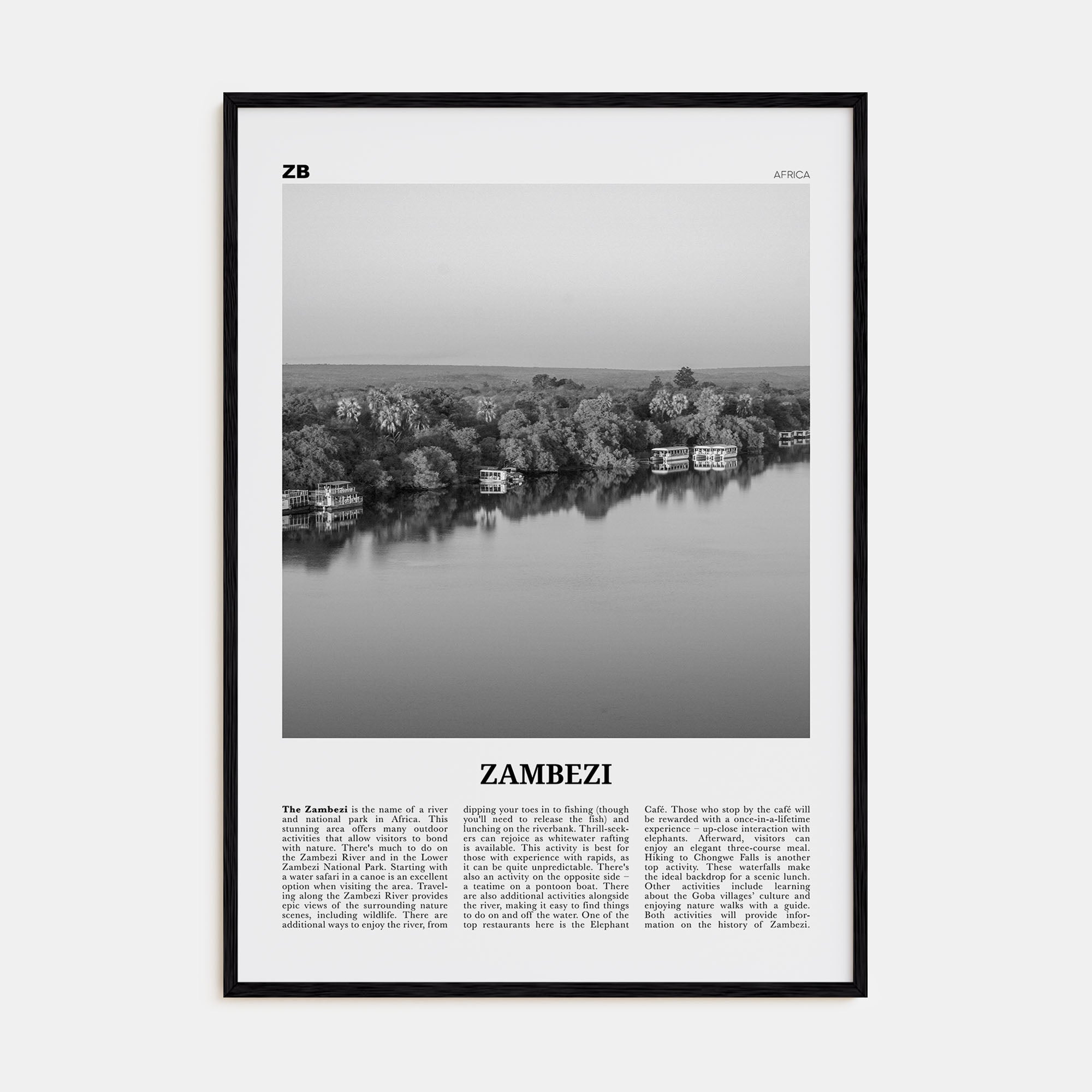 Zambezi Travel B&W Poster