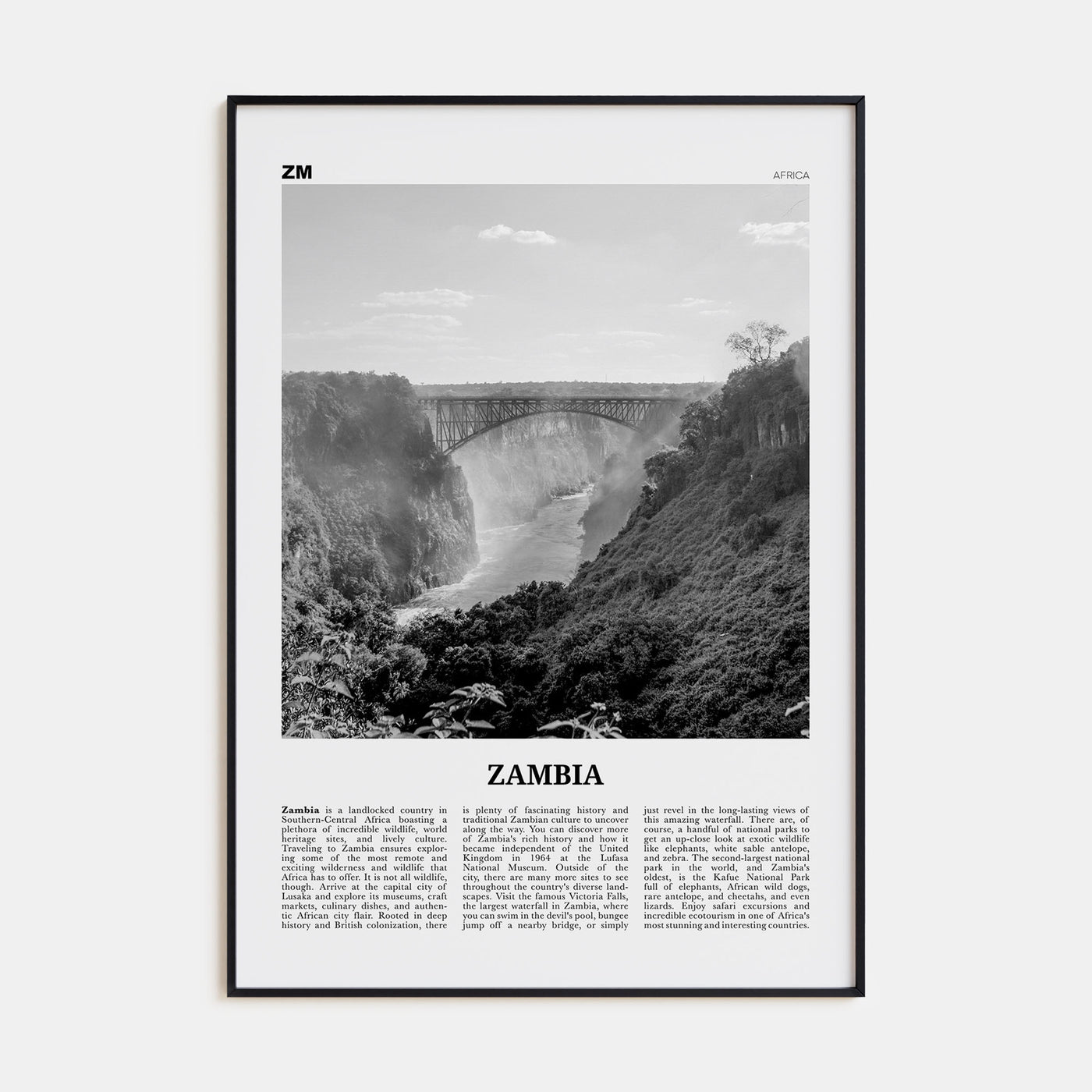 Zambia Travel B&W Poster