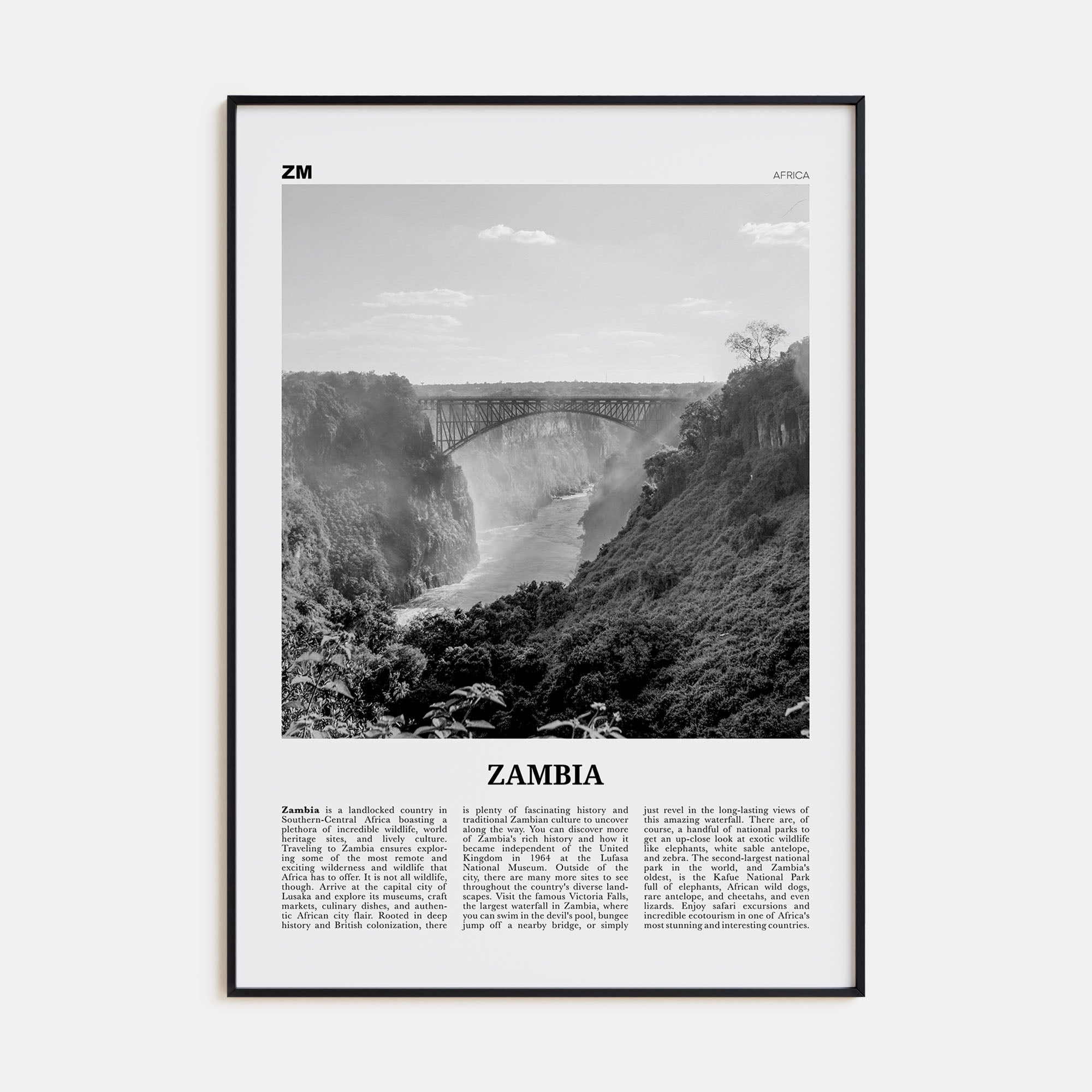 Zambia Travel B&W Poster