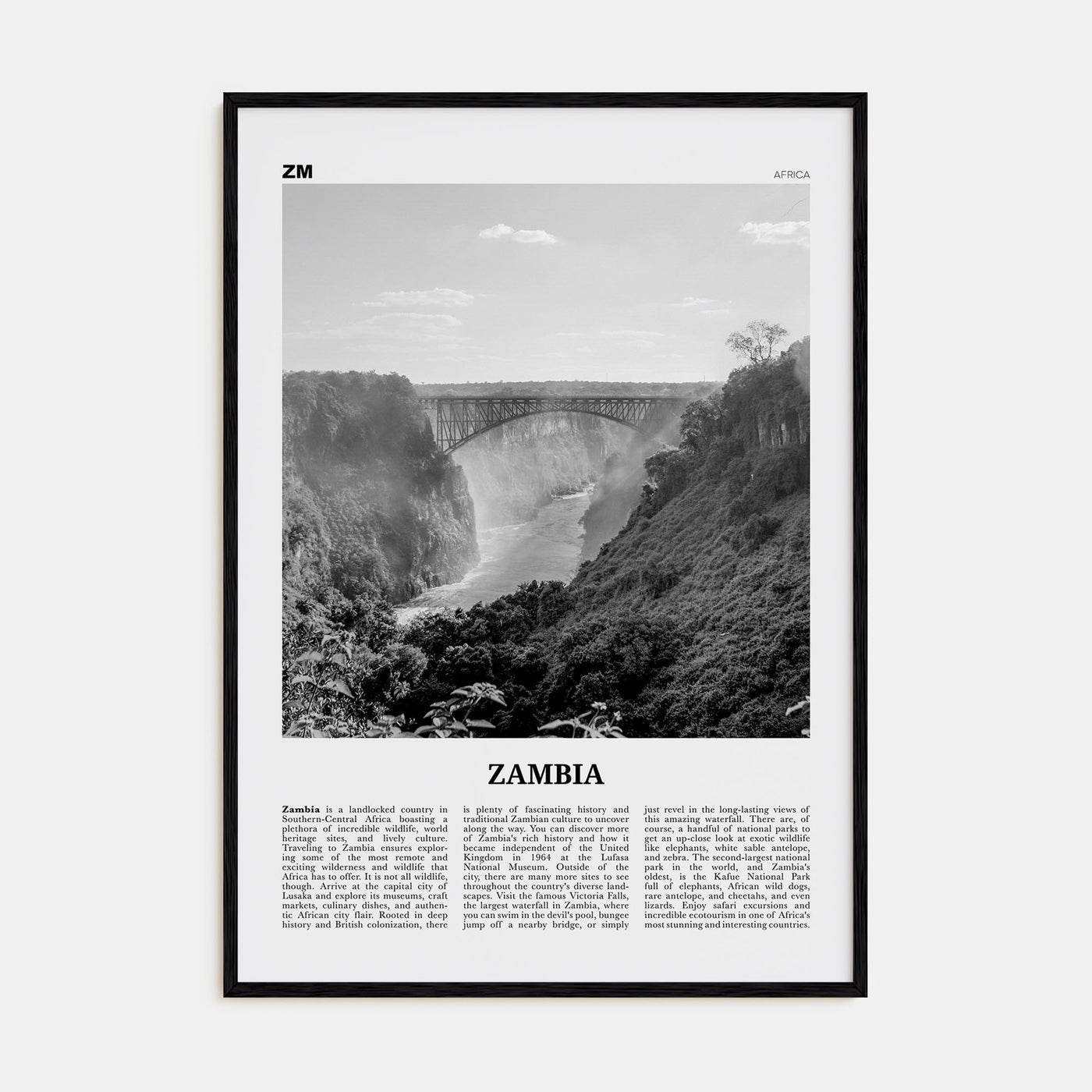 Zambia Travel B&W Poster