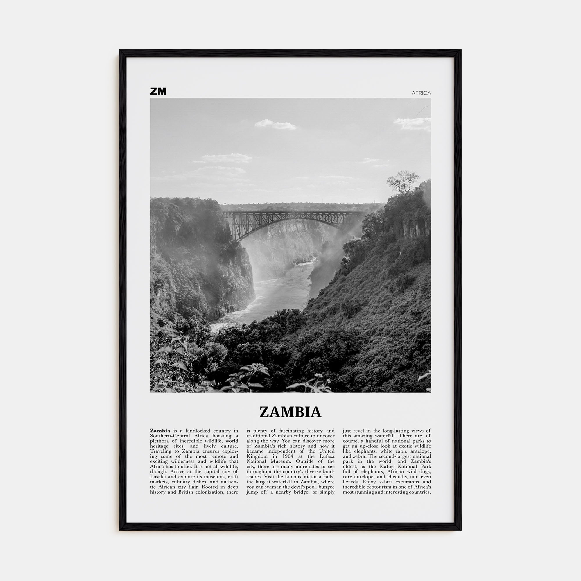 Zambia Travel B&W Poster