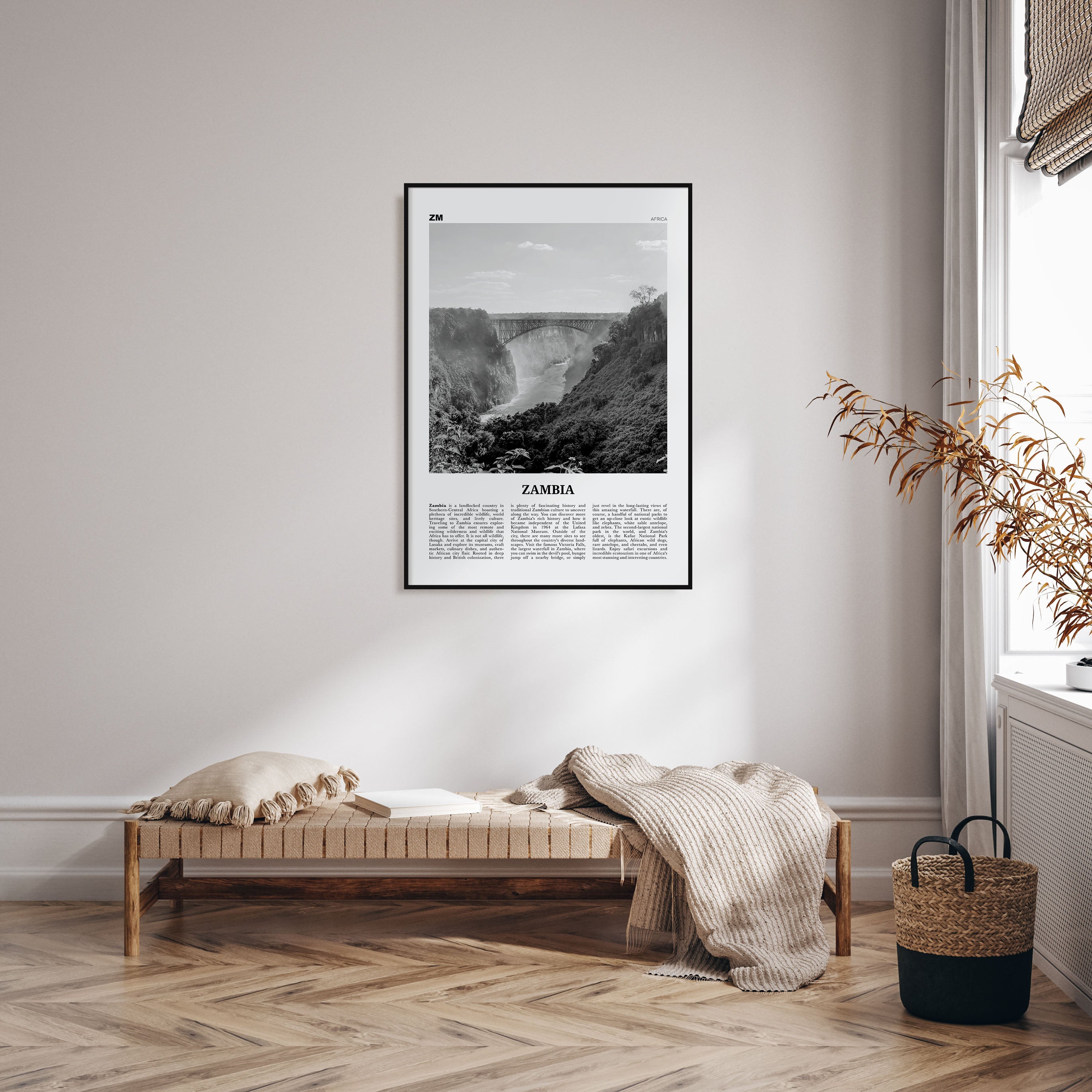 Zambia Travel B&W Poster