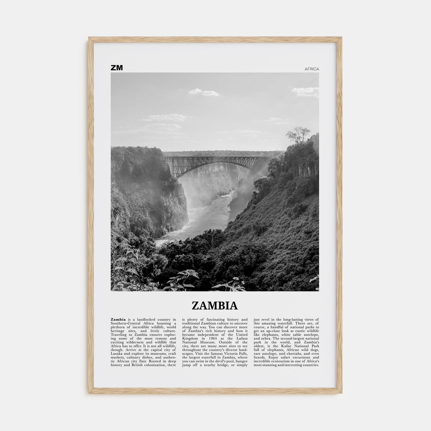 Zambia Travel B&W Poster