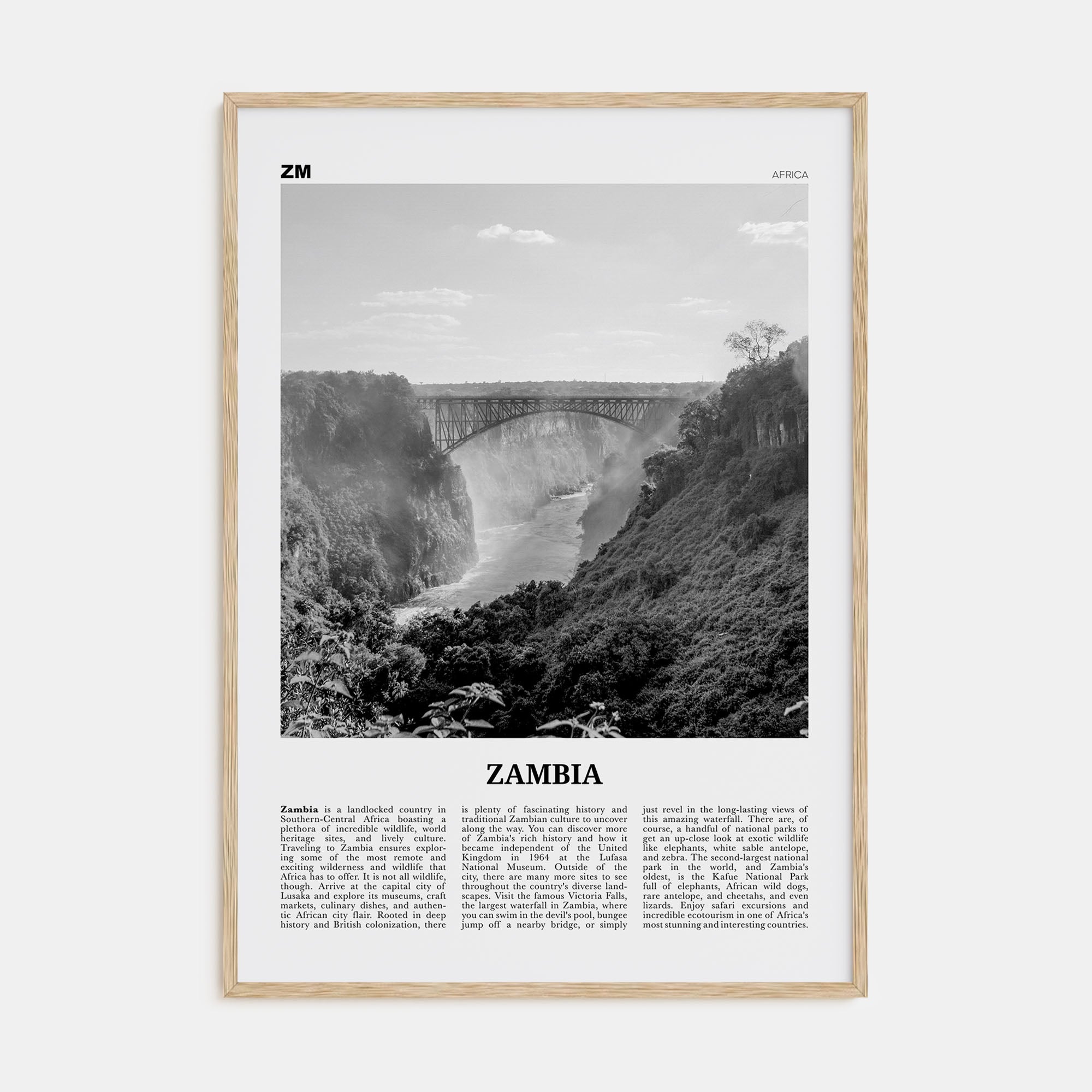 Zambia Travel B&W Poster