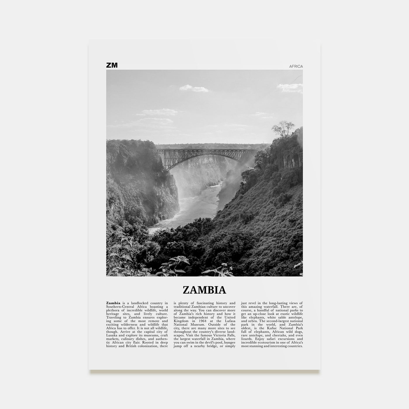 Zambia Travel B&W Poster