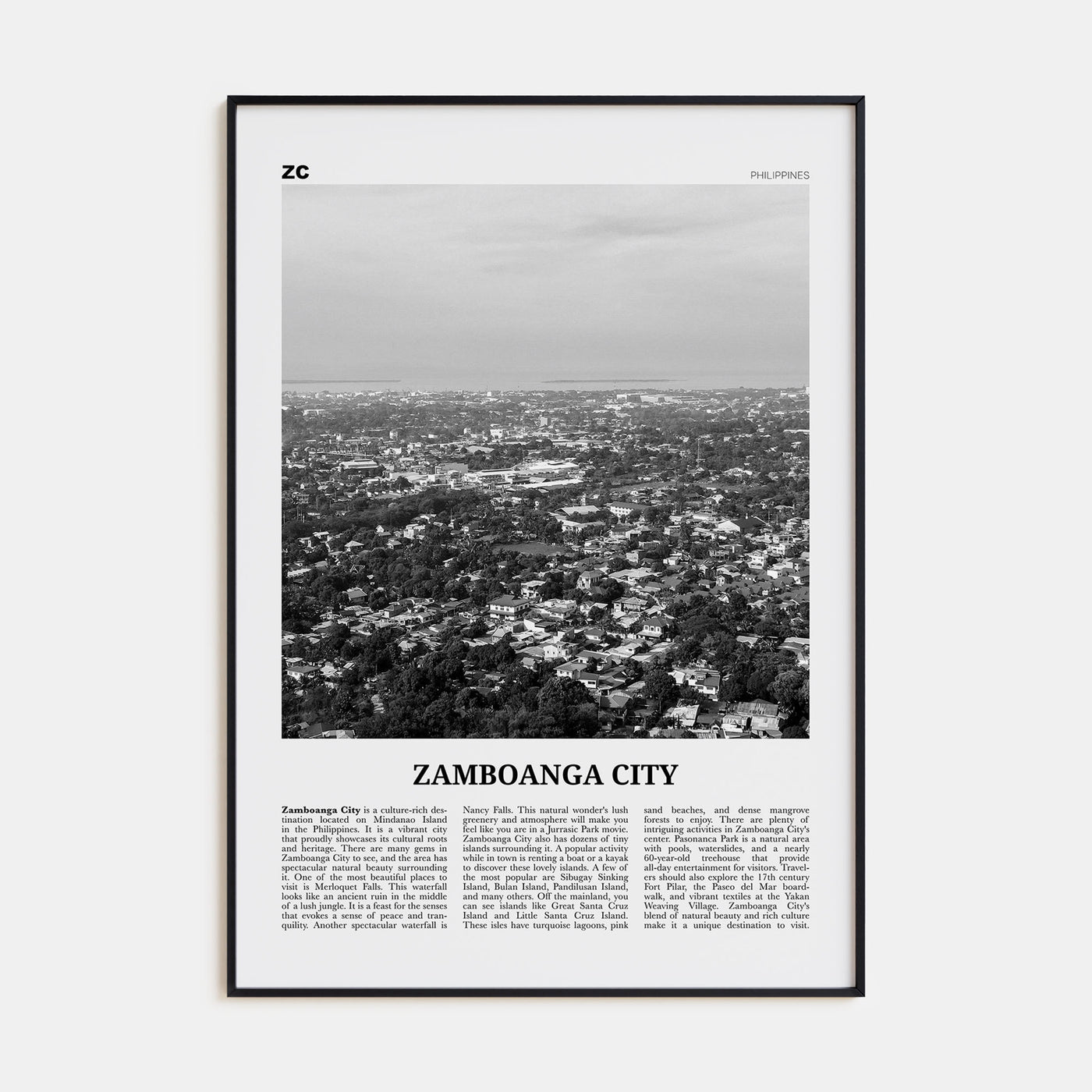 Zamboanga City Travel B&W Poster