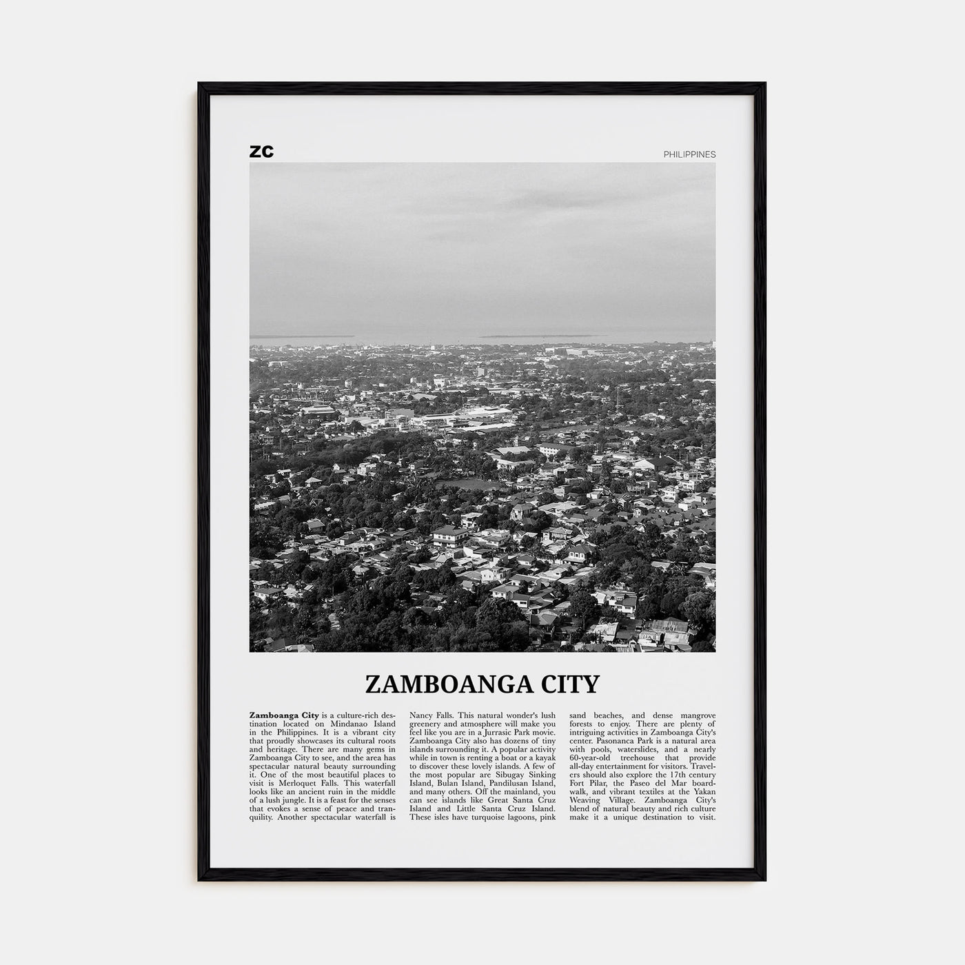 Zamboanga City Travel B&W Poster