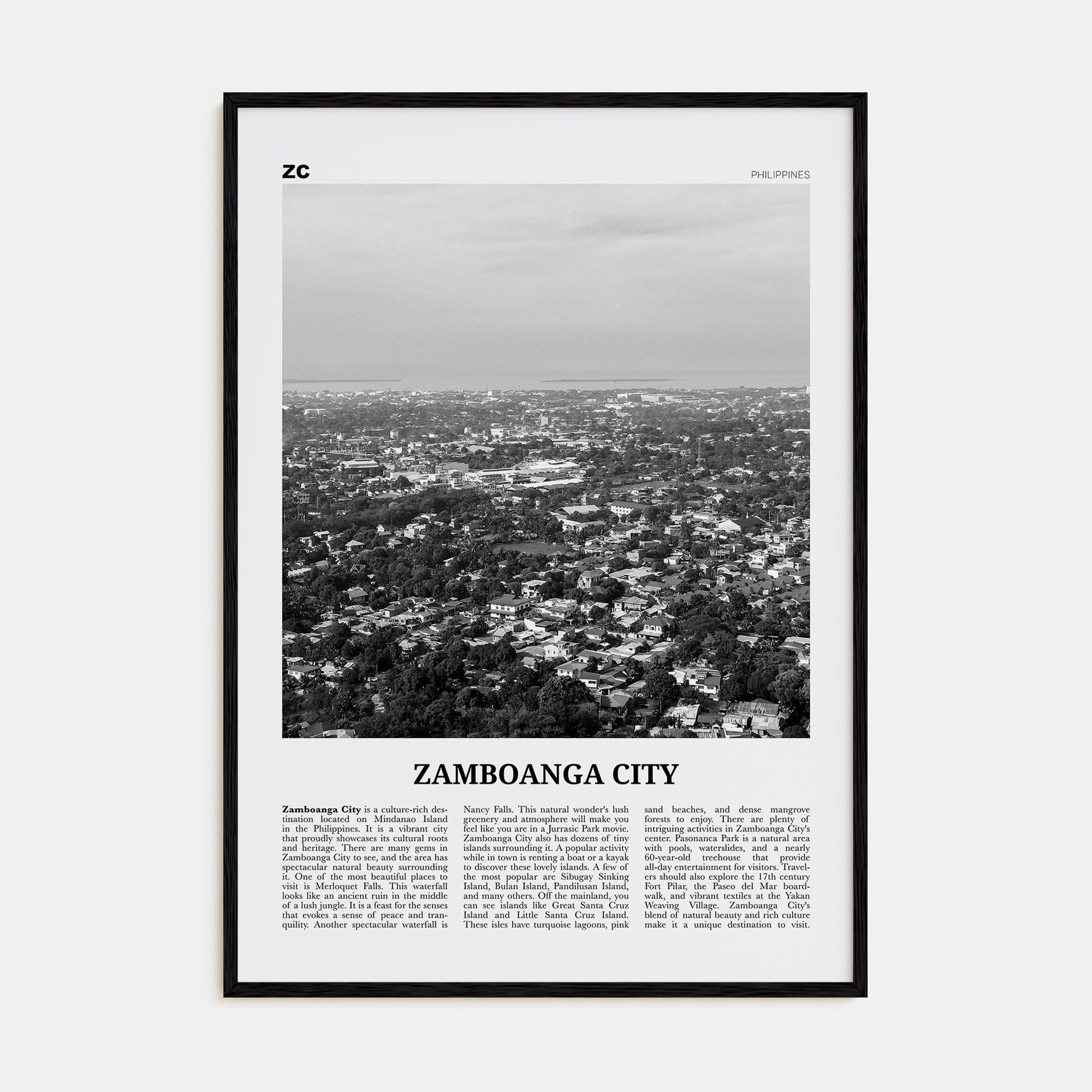 Zamboanga City Travel B&W Poster