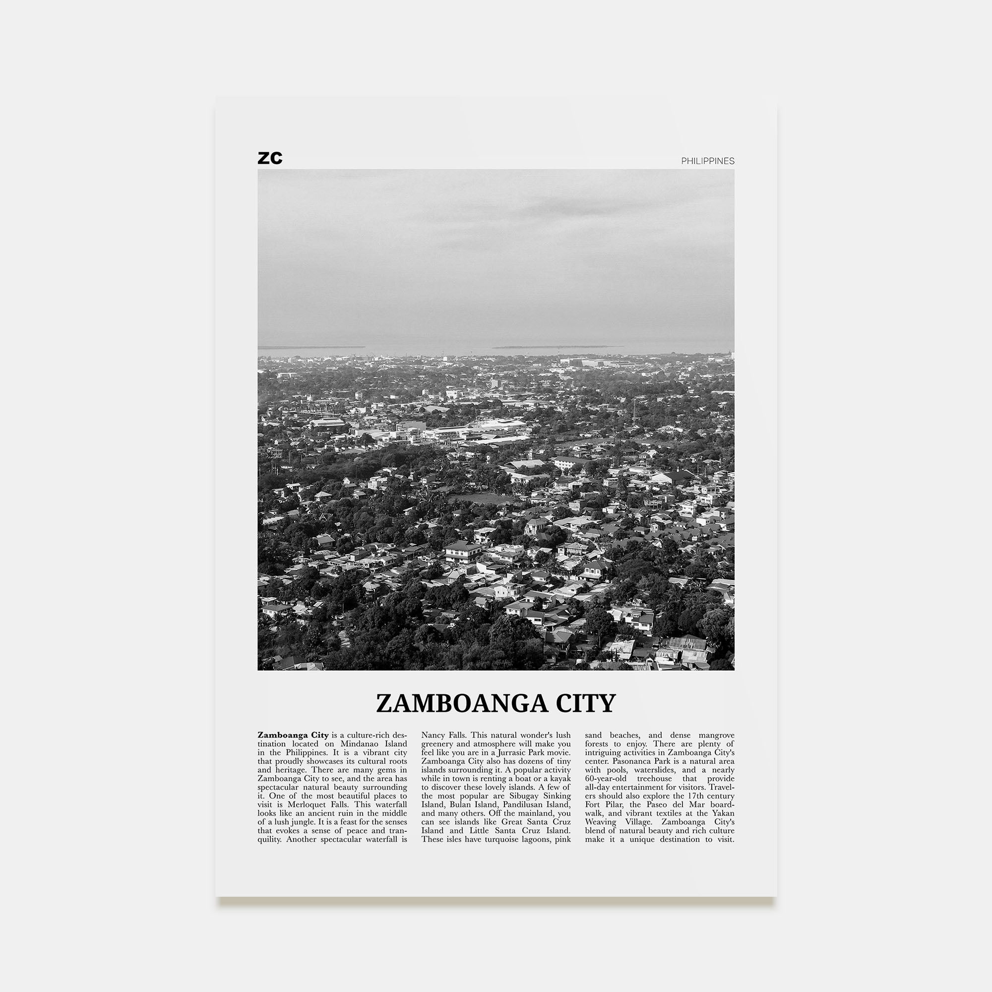 Zamboanga City Travel B&W Poster