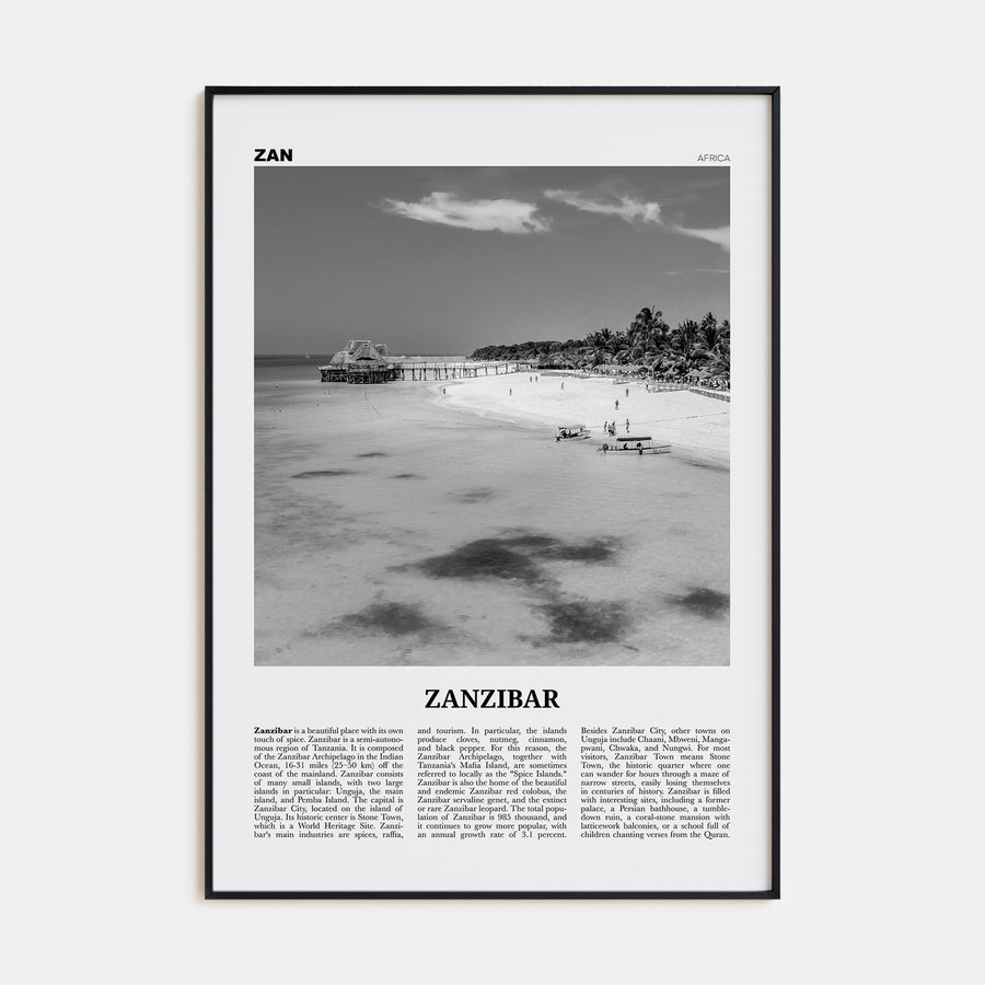 Zanzibar Travel B&W Poster