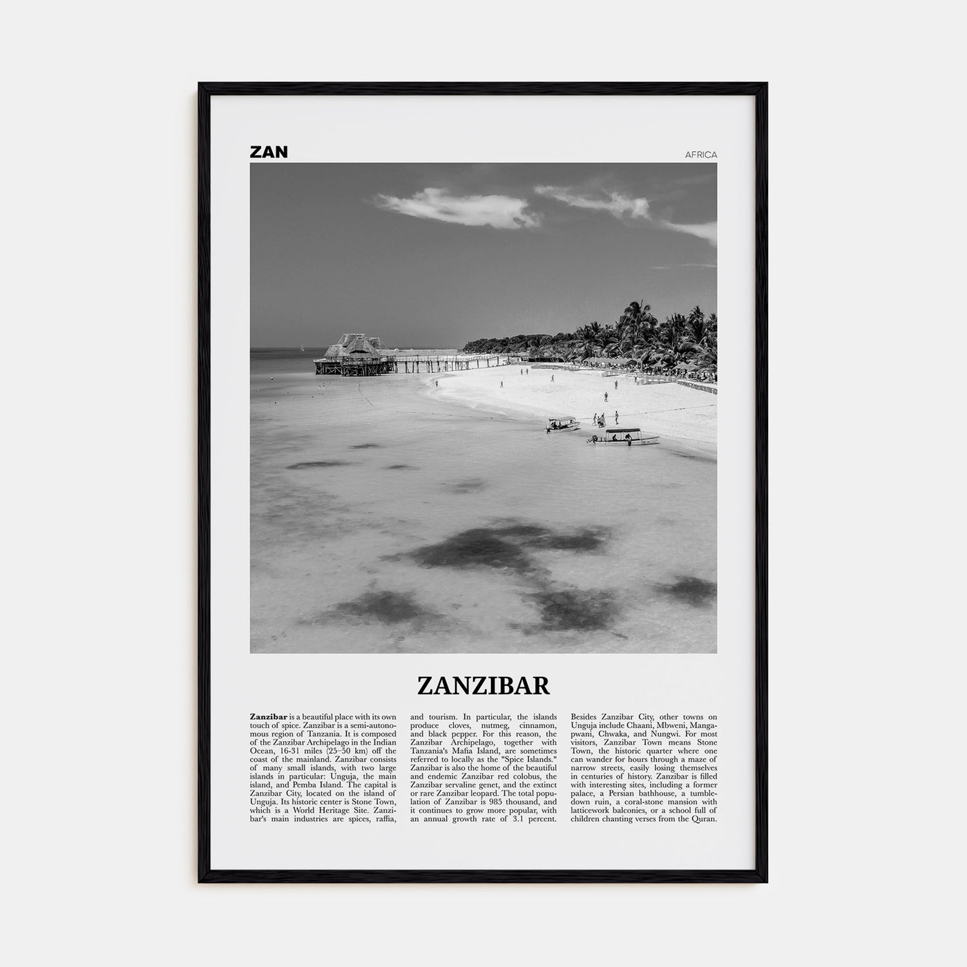 Zanzibar Travel B&W Poster