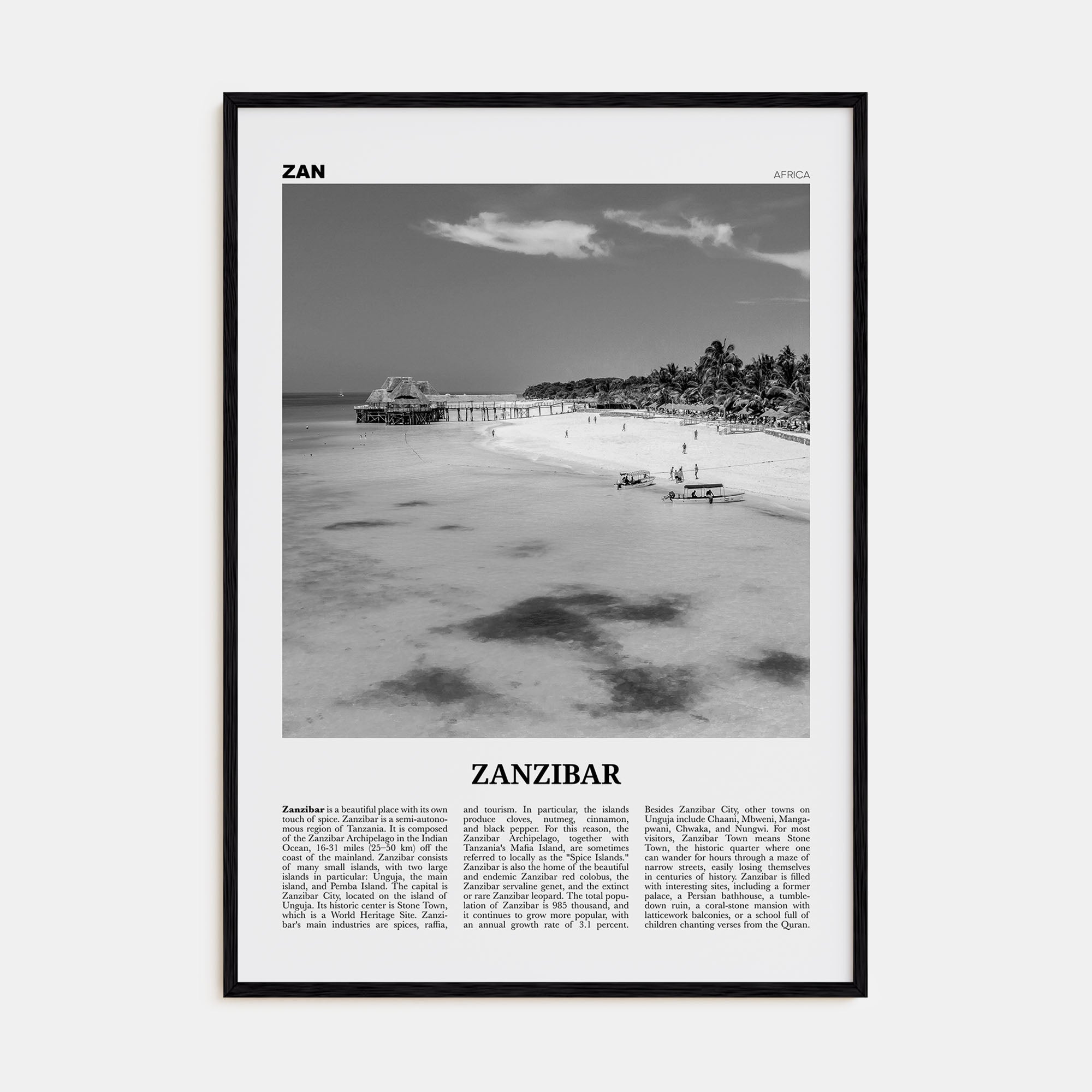 Zanzibar Travel B&W Poster
