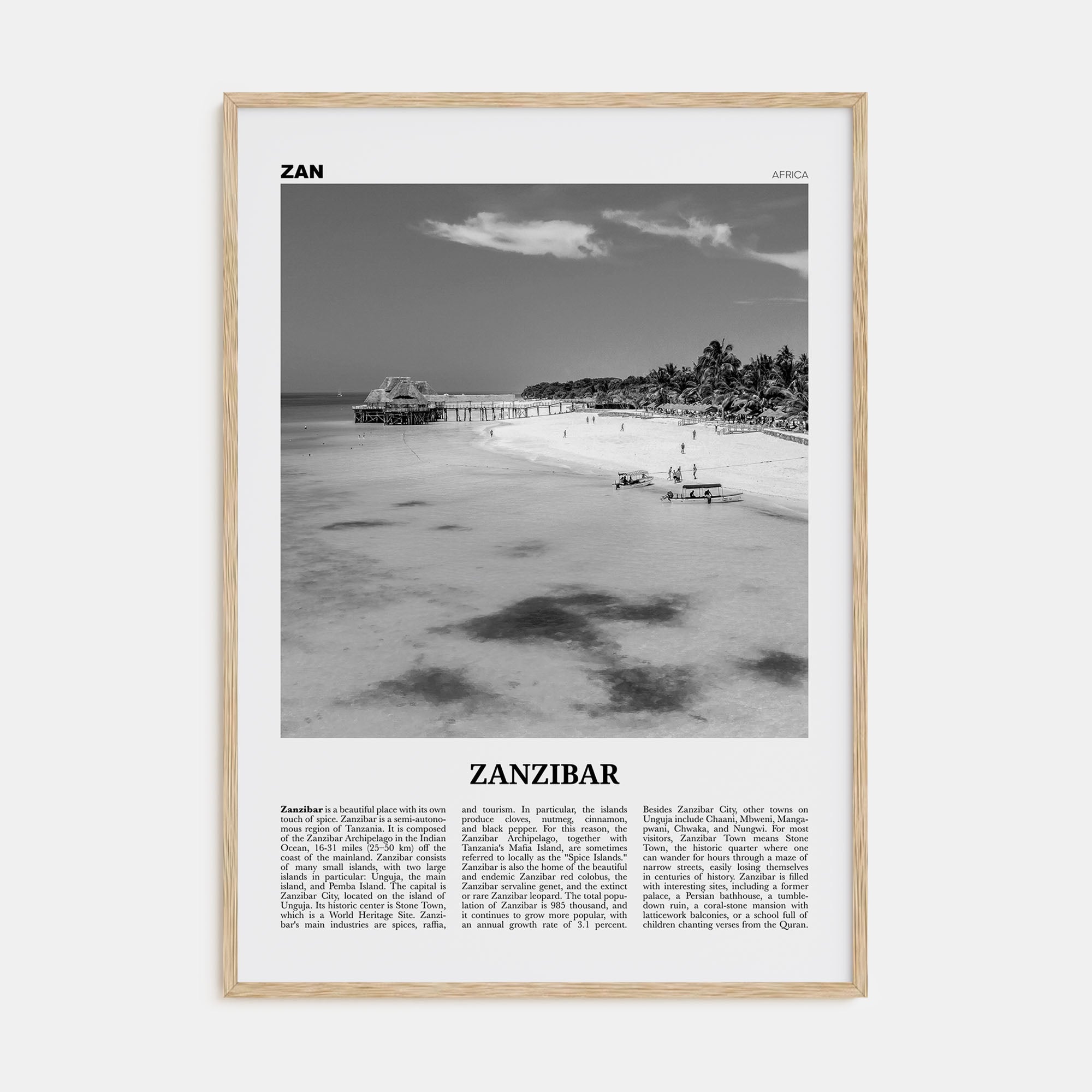 Zanzibar Travel B&W Poster