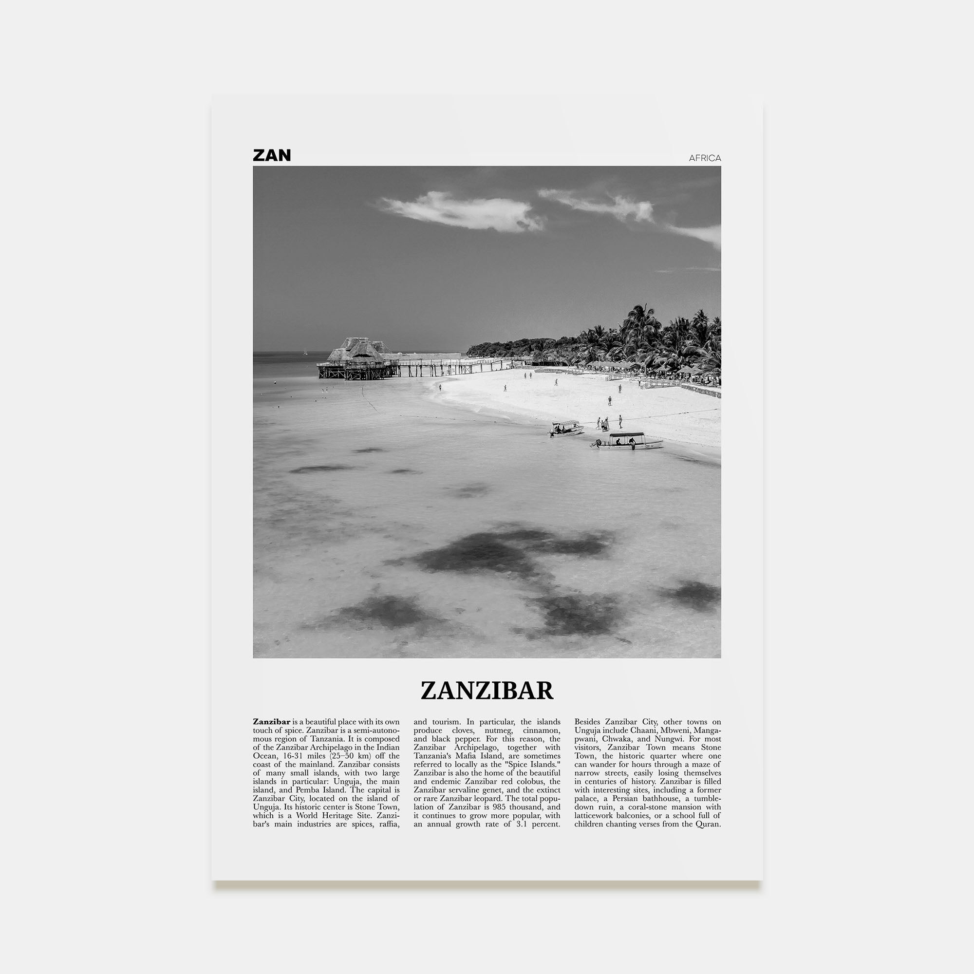 Zanzibar Travel B&W Poster