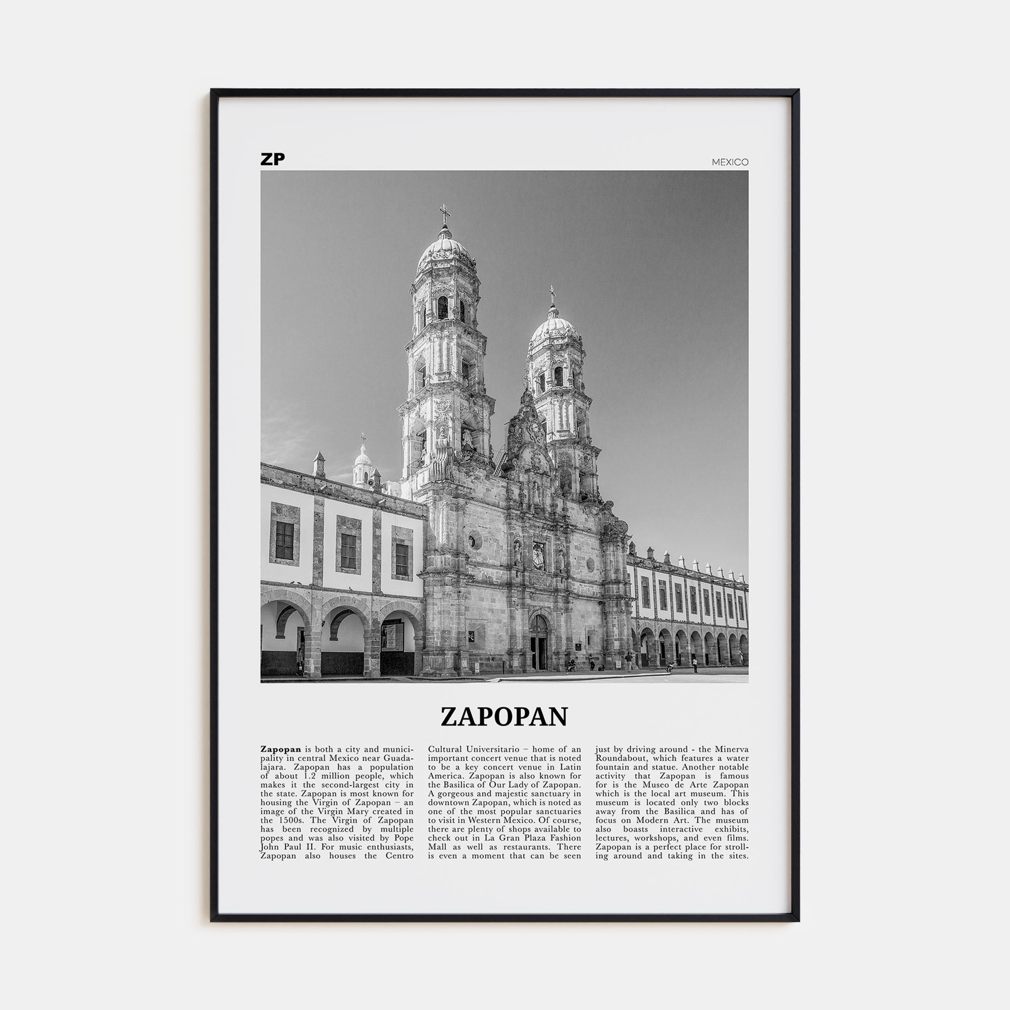 Zapopan Travel B&W Poster