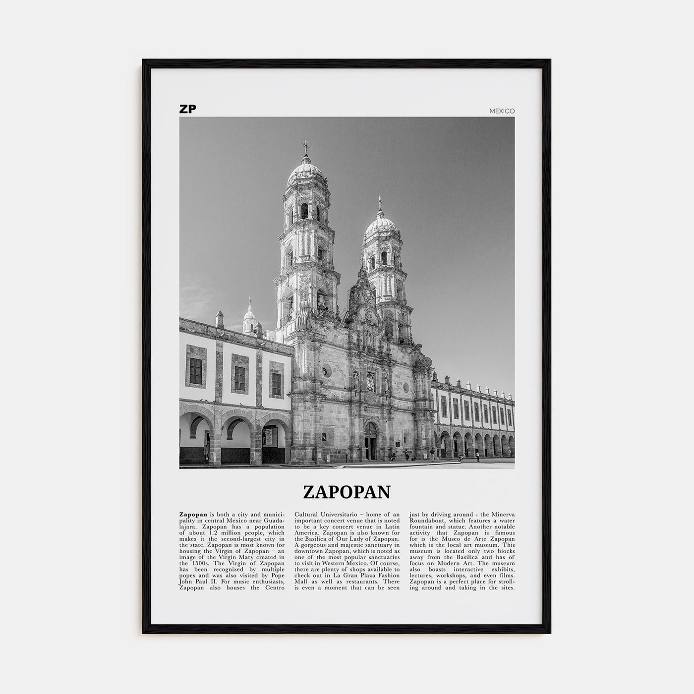Zapopan Travel B&W Poster