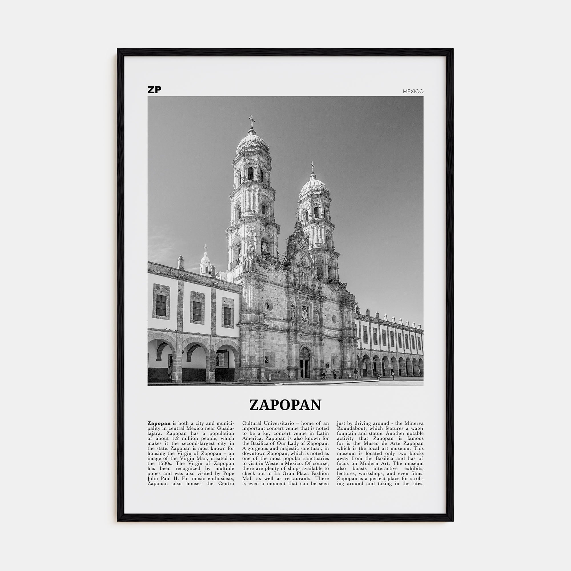 Zapopan Travel B&W Poster