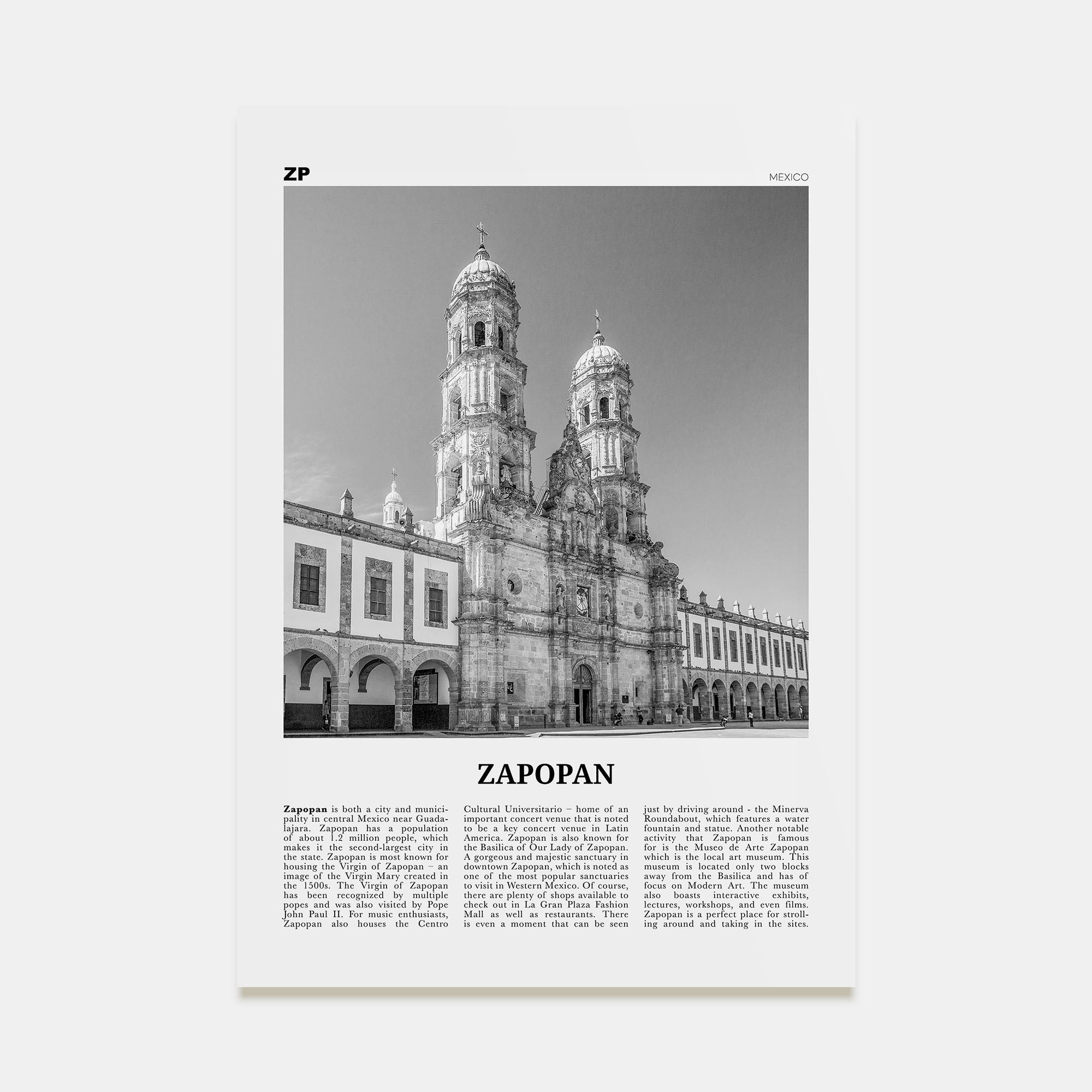 Zapopan Travel B&W Poster