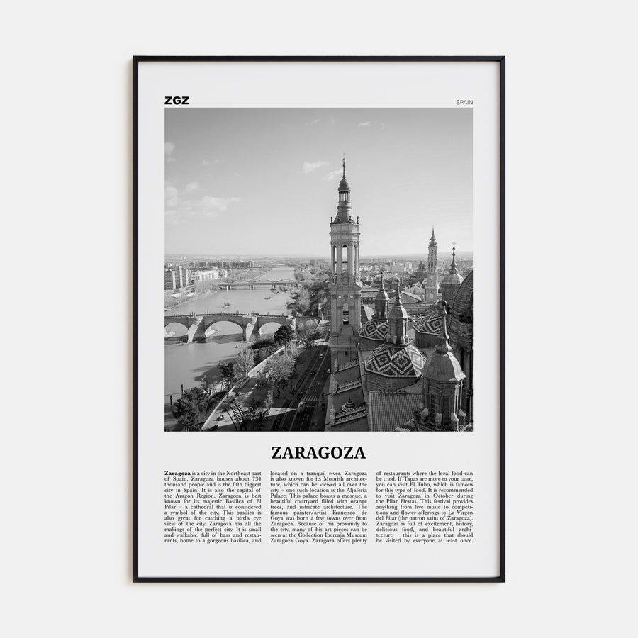 Zaragoza Travel B&W Poster