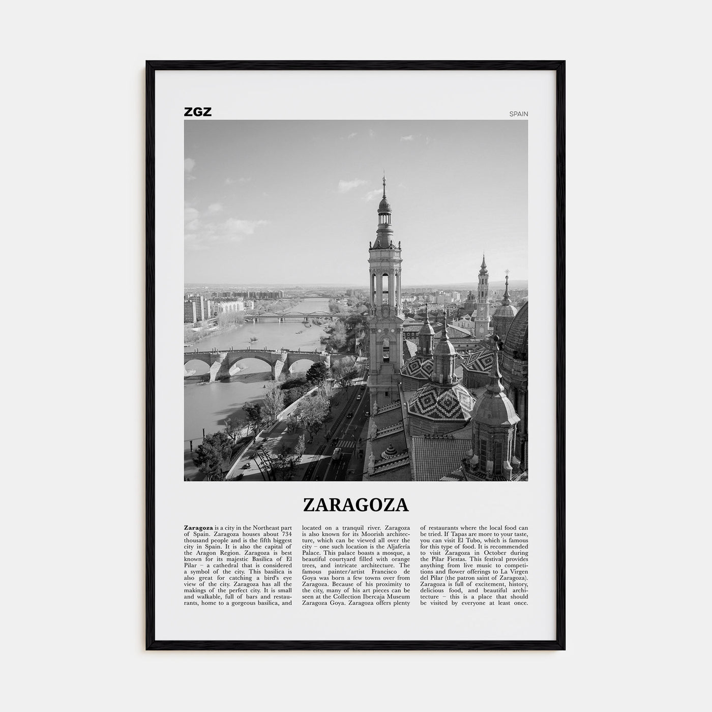 Zaragoza Travel B&W Poster