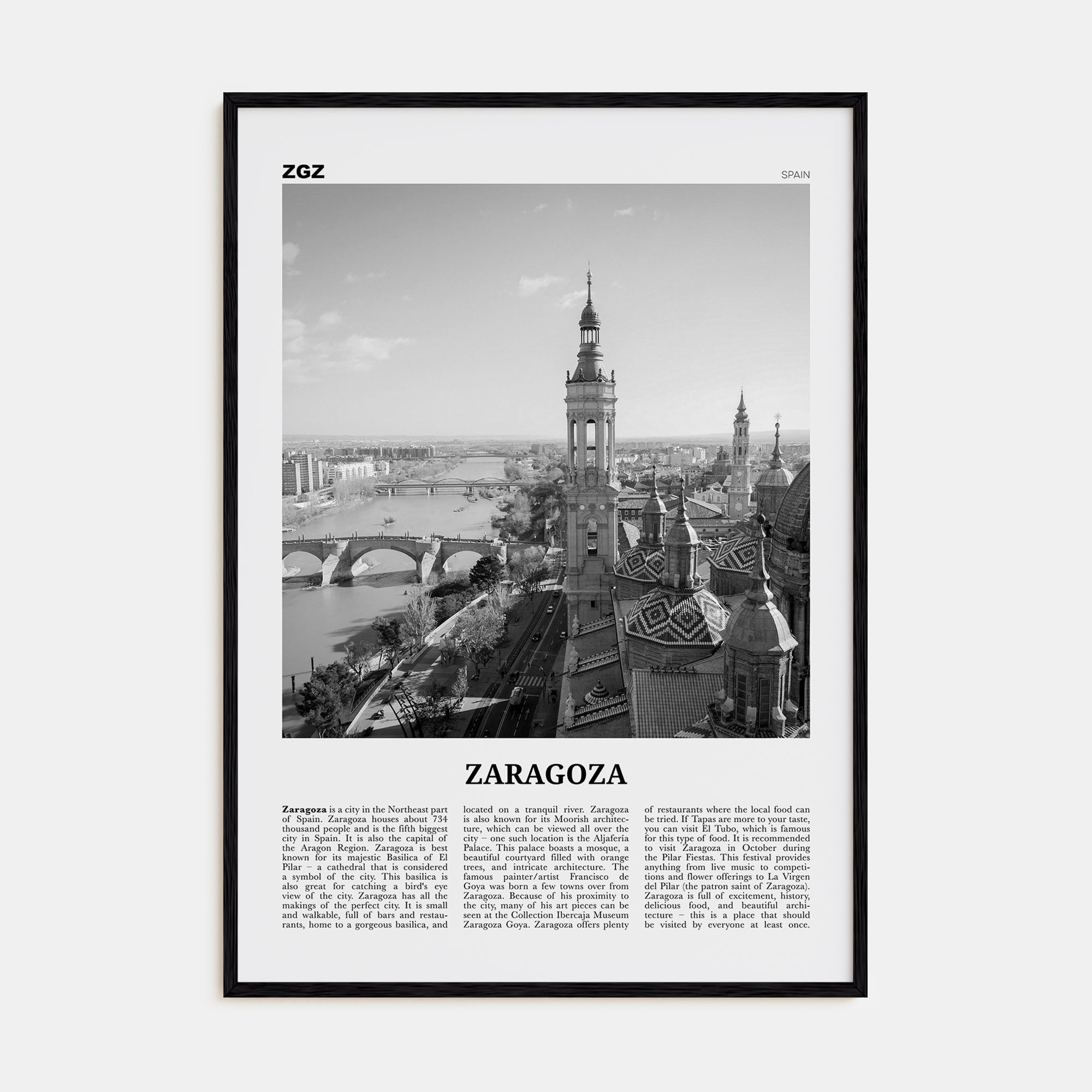 Zaragoza Travel B&W Poster