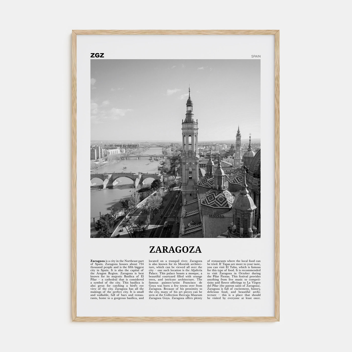 Zaragoza Travel B&W Poster
