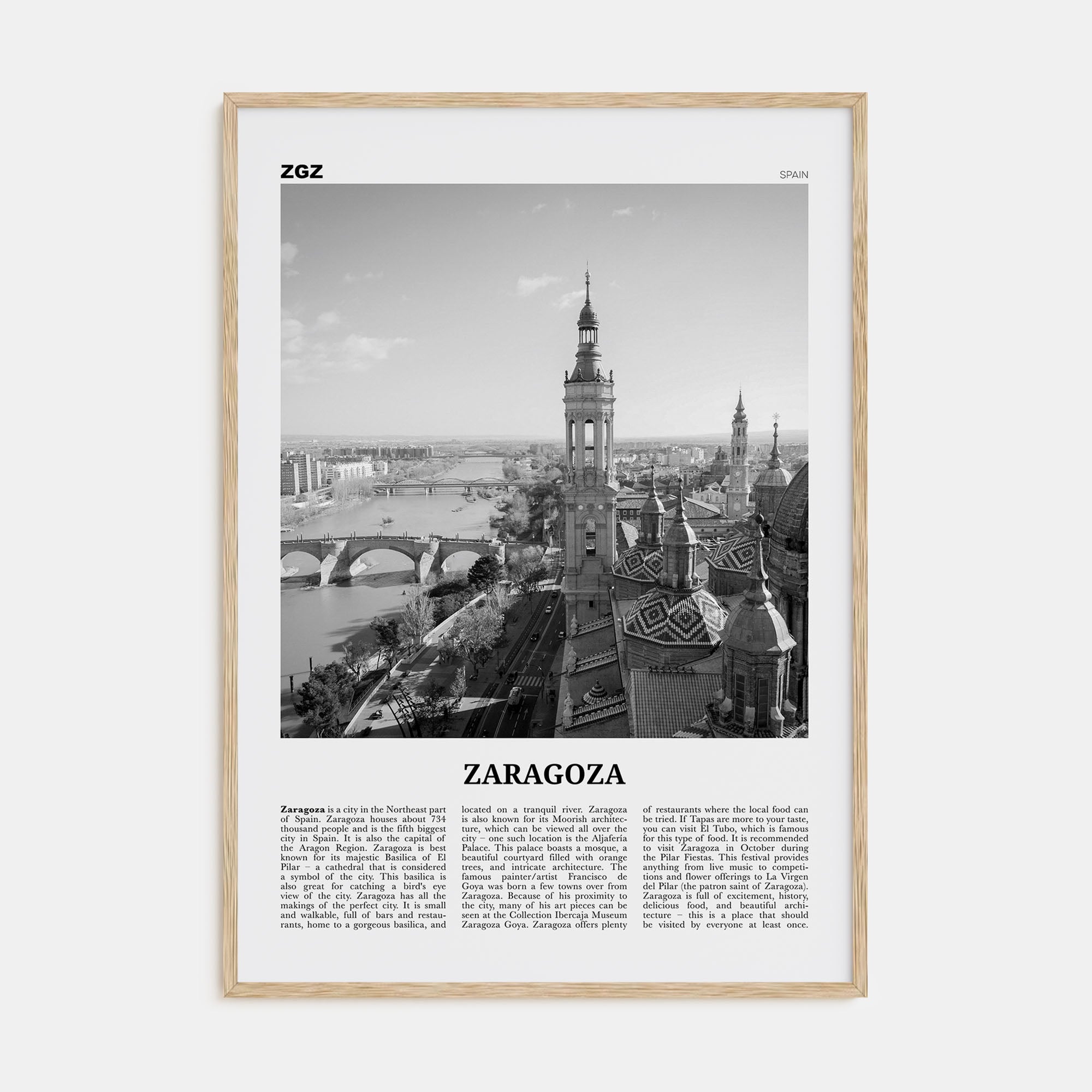 Zaragoza Travel B&W Poster