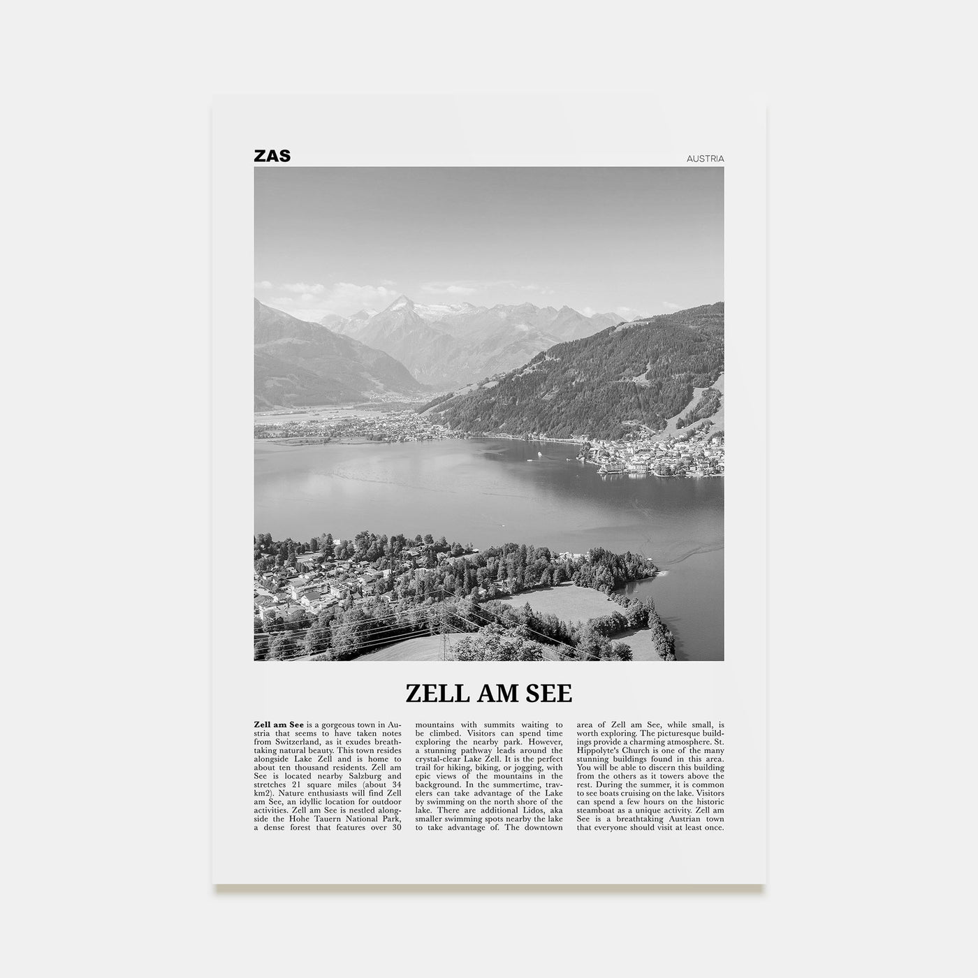 Zell am See Travel B&W Poster
