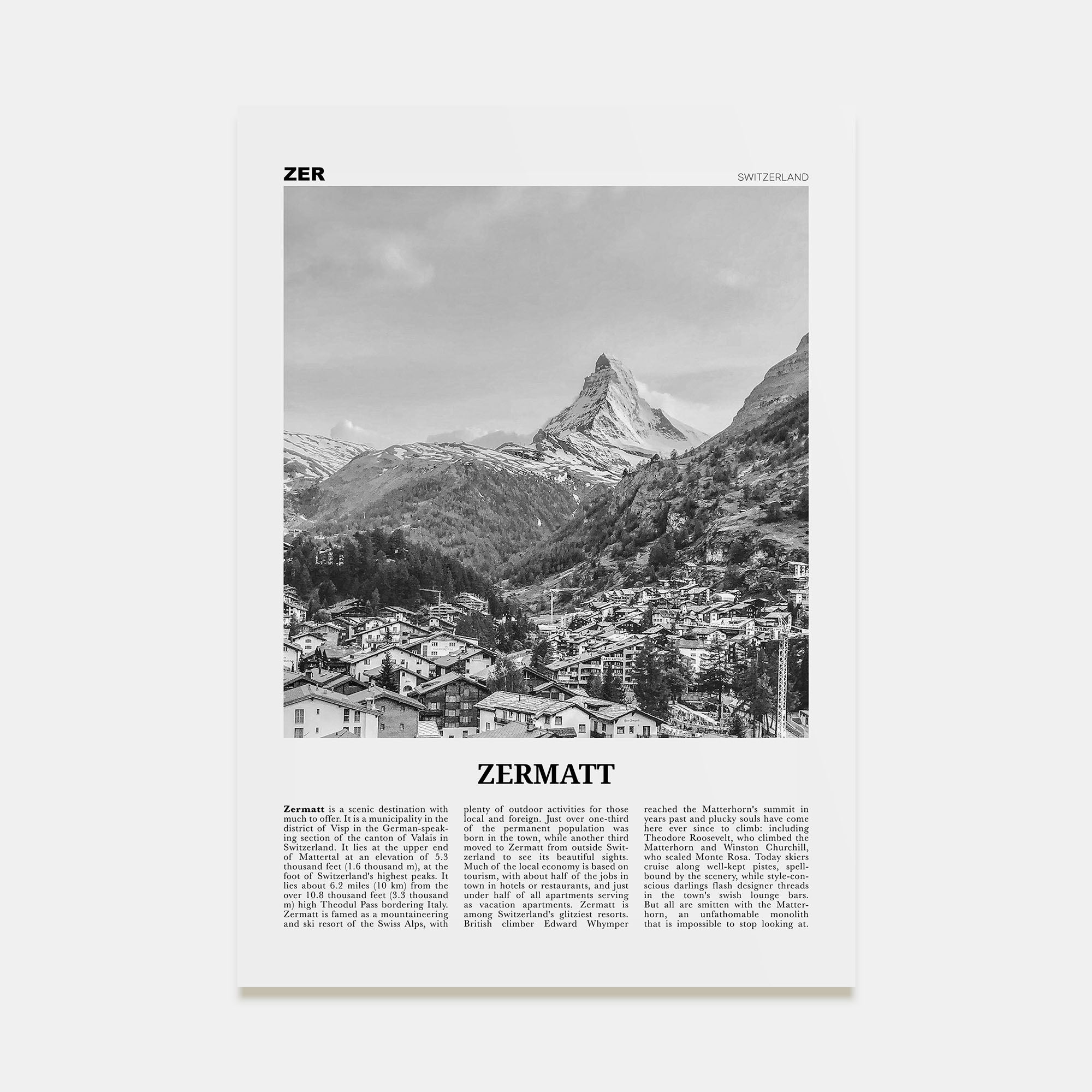 Zermatt Travel B&W Poster