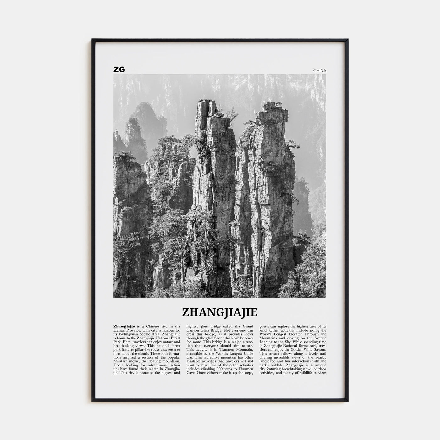 Zhangjiajie Travel B&W Poster