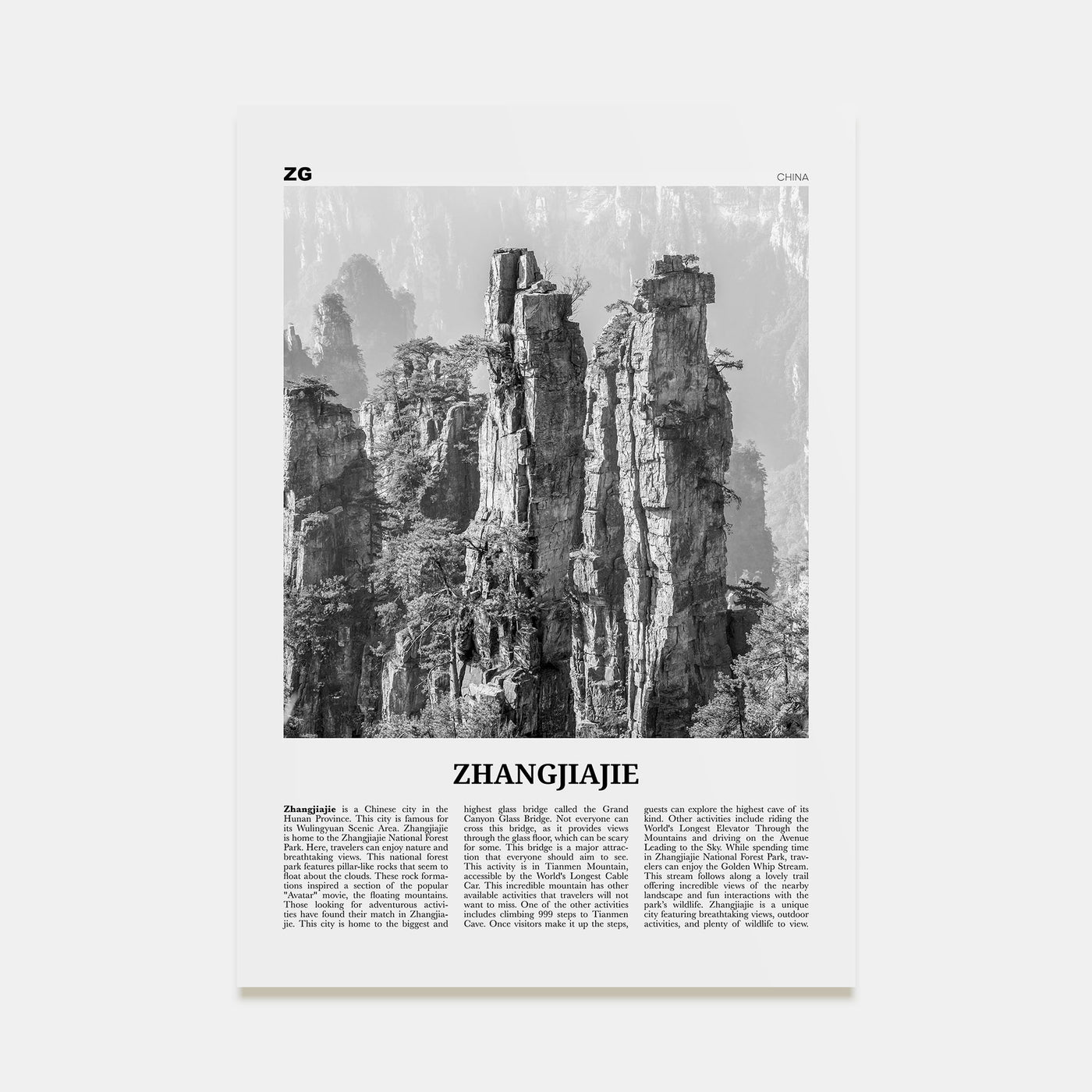 Zhangjiajie Travel B&W Poster