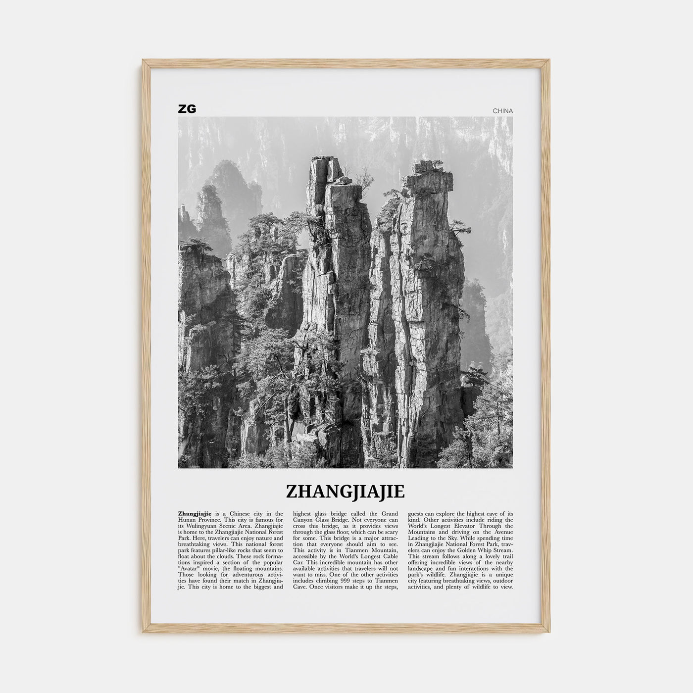 Zhangjiajie Travel B&W Poster