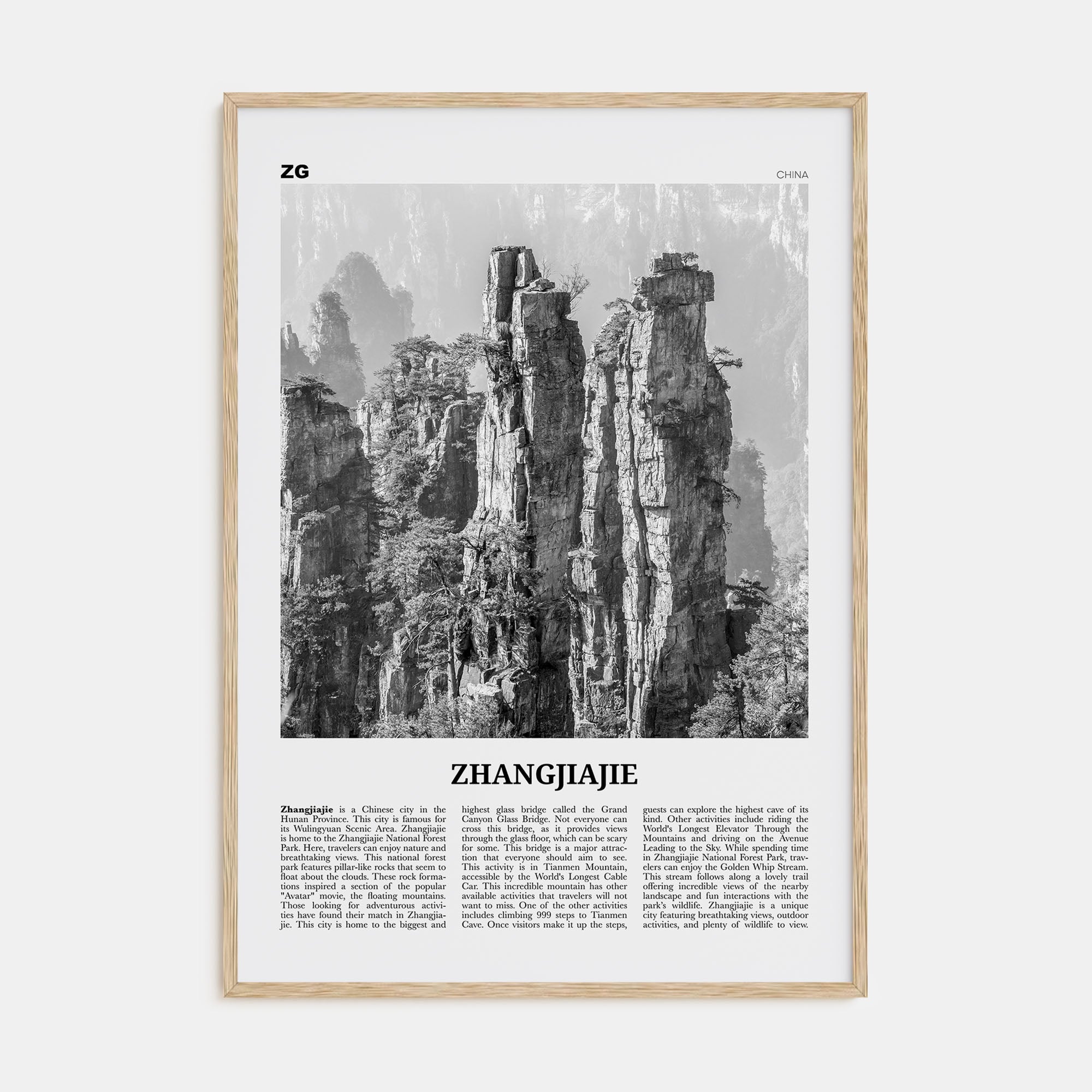 Zhangjiajie Travel B&W Poster