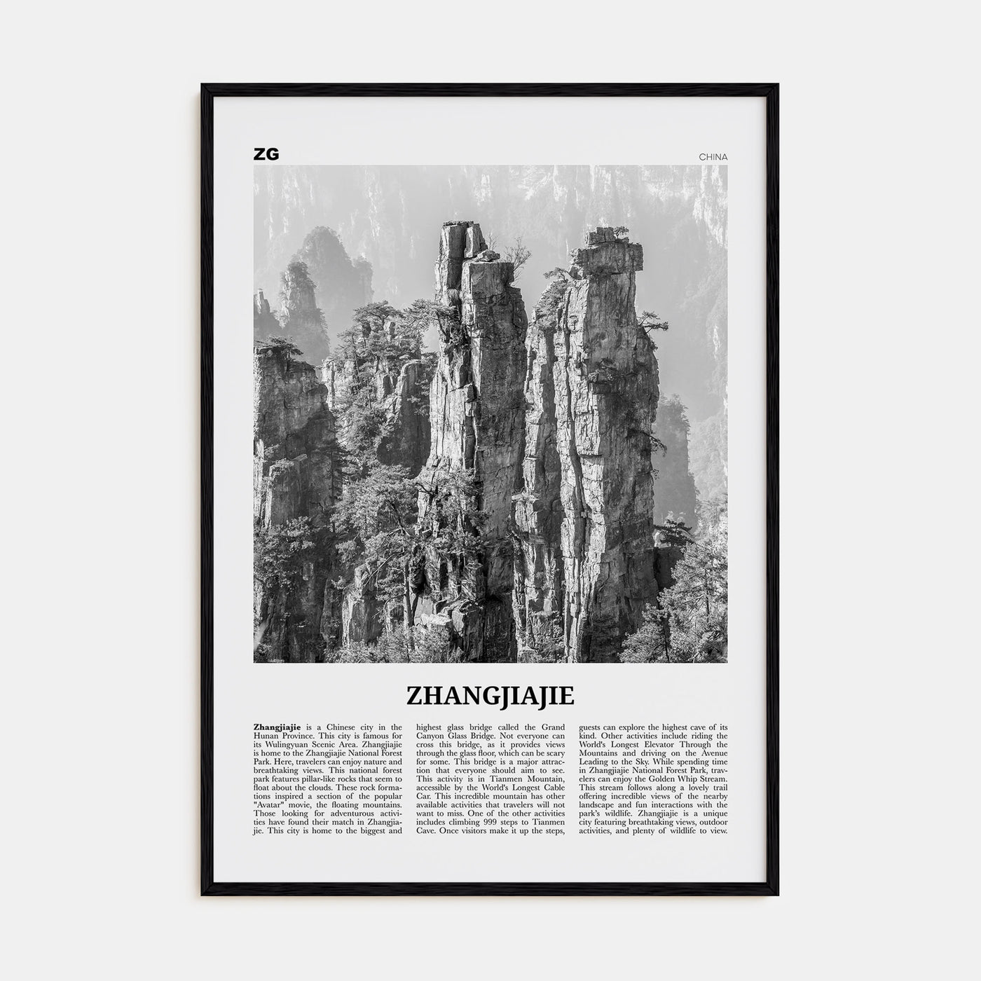 Zhangjiajie Travel B&W Poster