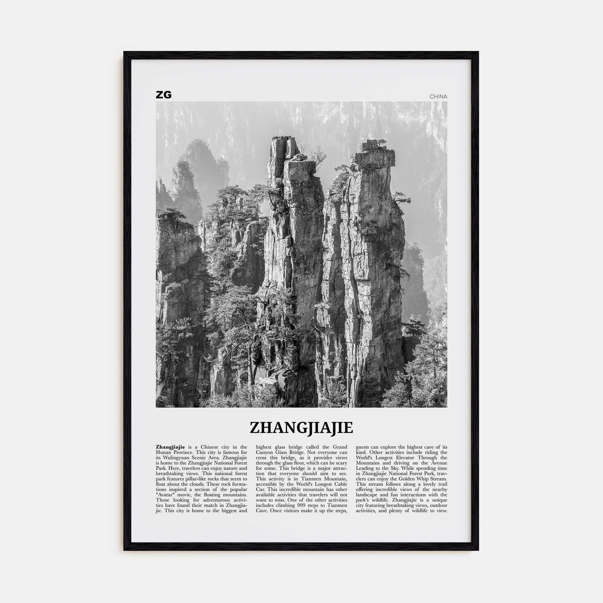 Zhangjiajie Travel B&W Poster