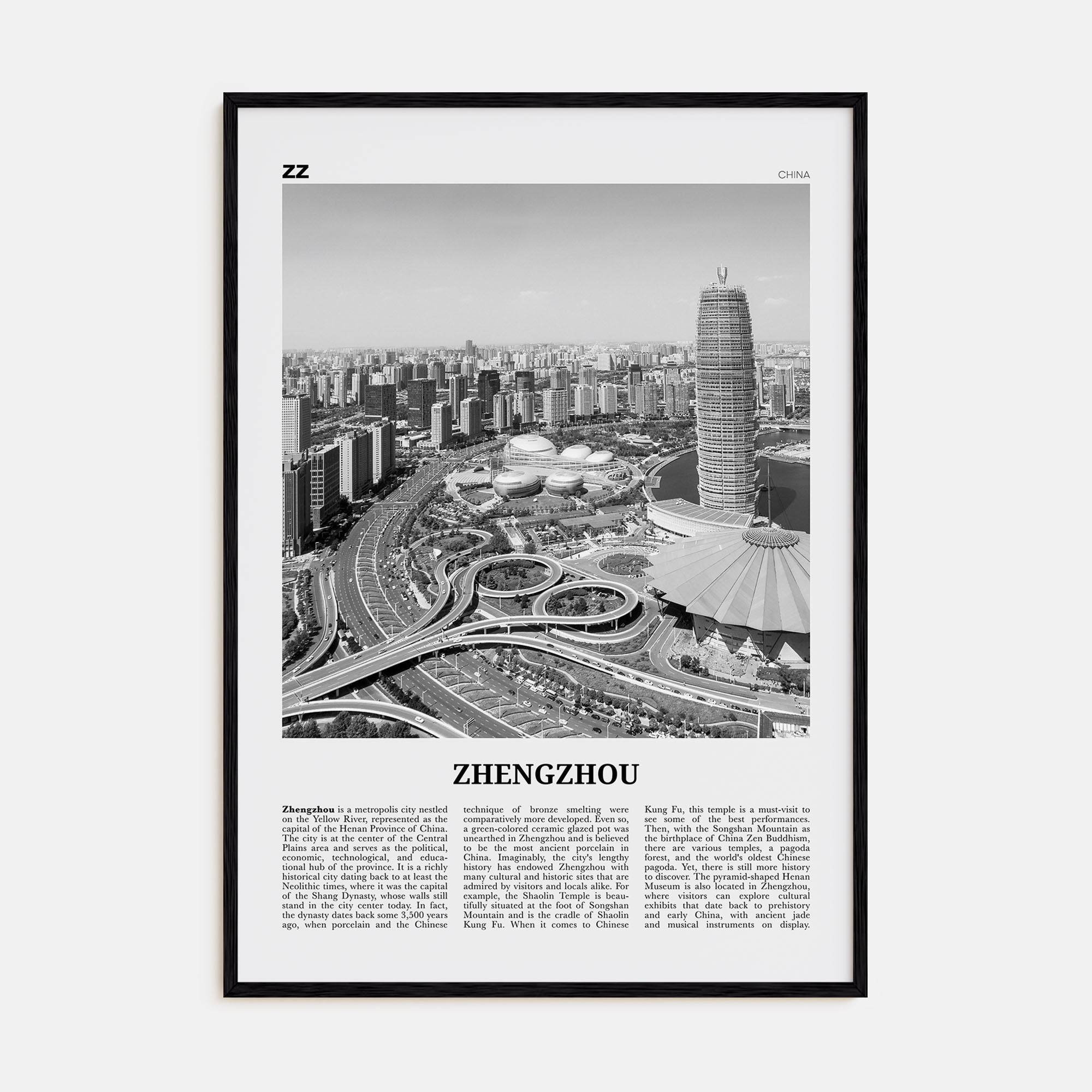 Zhengzhou Travel B&W Poster