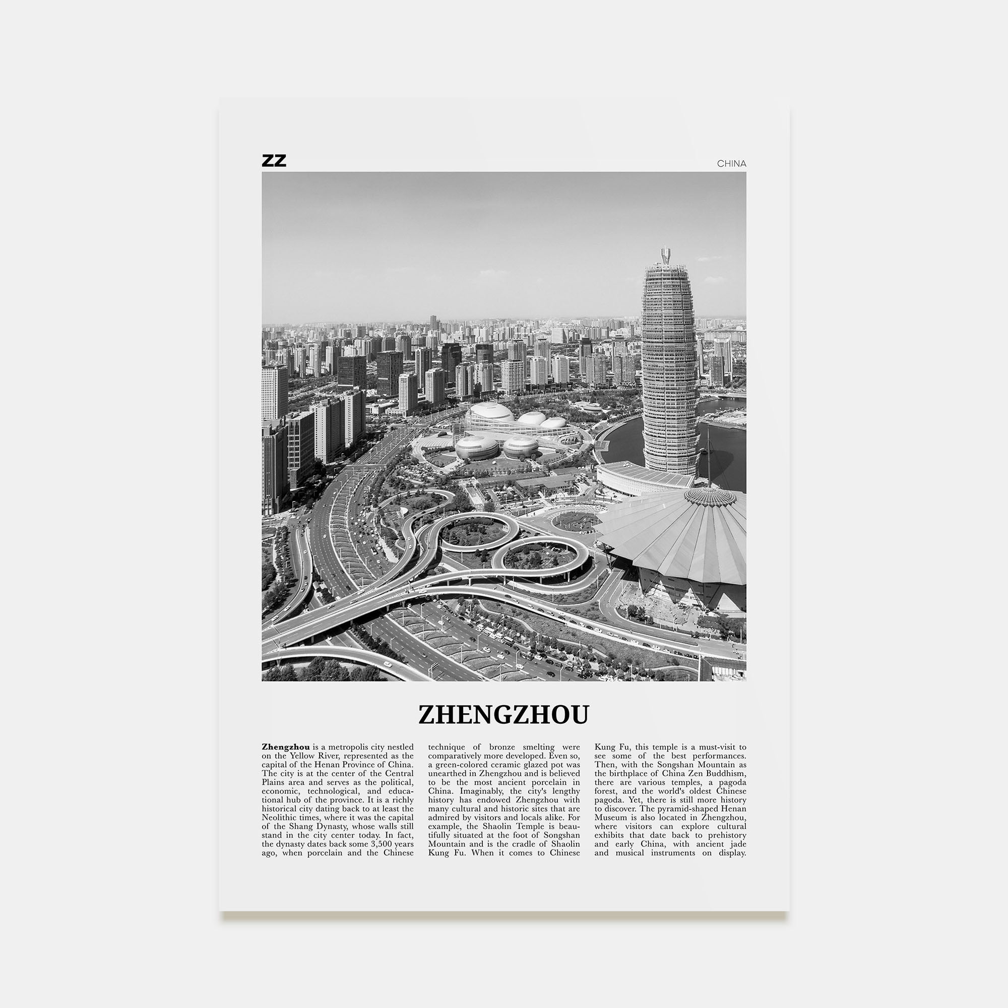 Zhengzhou Travel B&W Poster