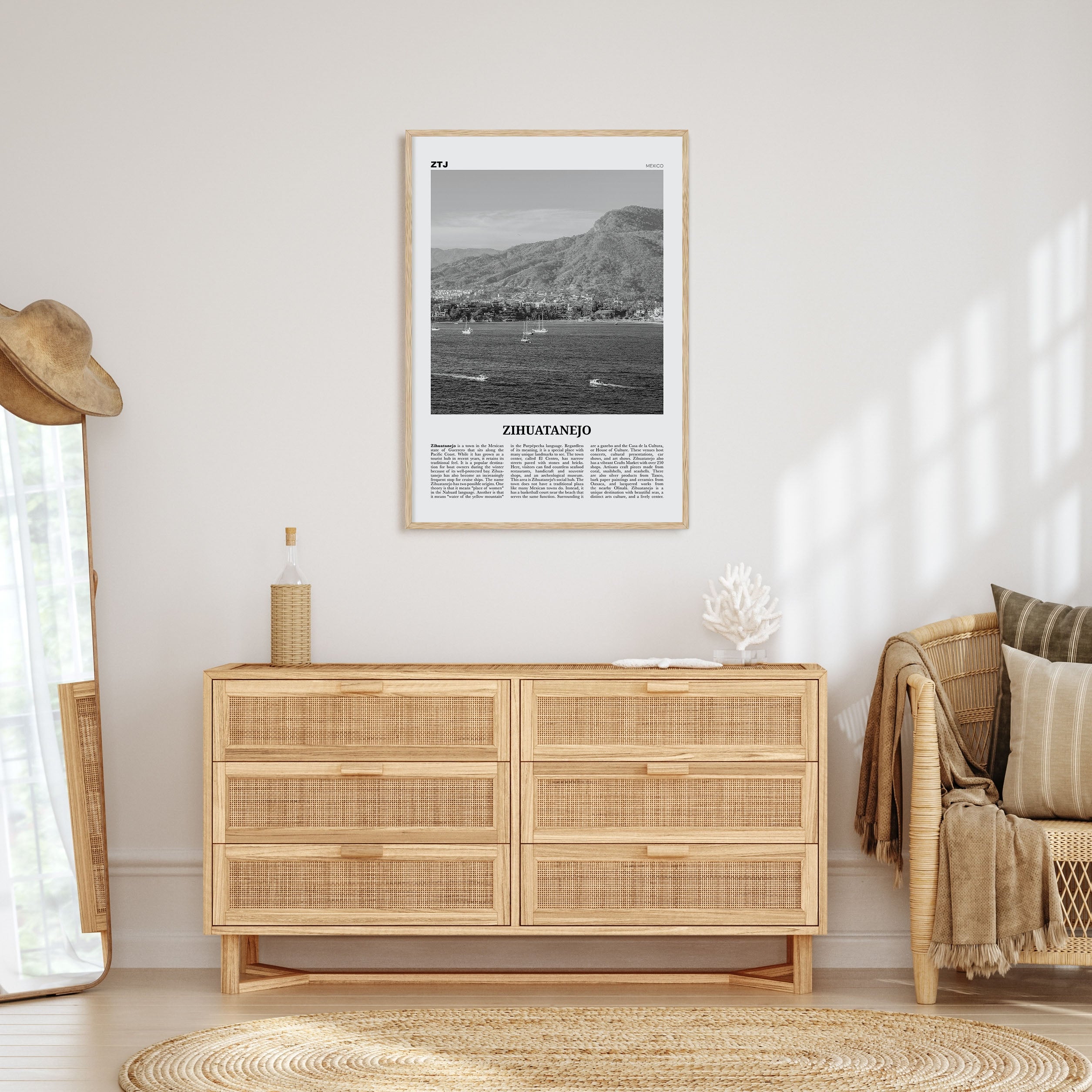 Zihuatanejo Travel B&W Poster